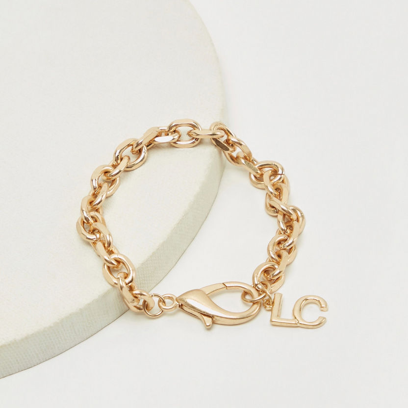 Metallic Chunky Chain Bracelet with Alphabet Charm-Bracelets-image-0