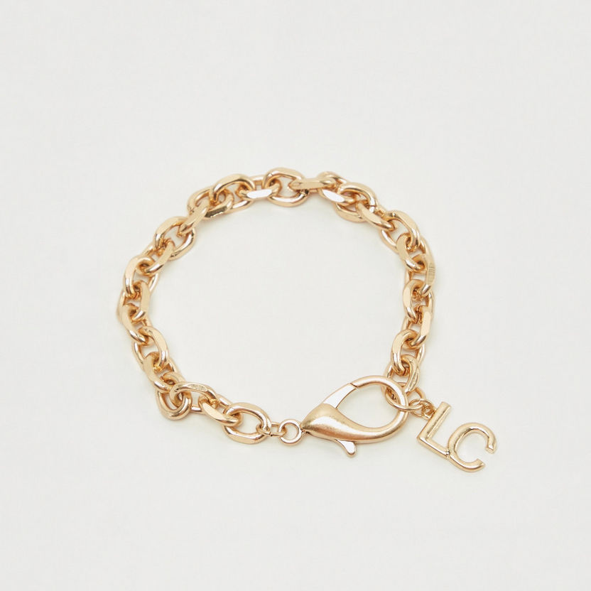 Metallic Chunky Chain Bracelet with Alphabet Charm-Bracelets-image-1