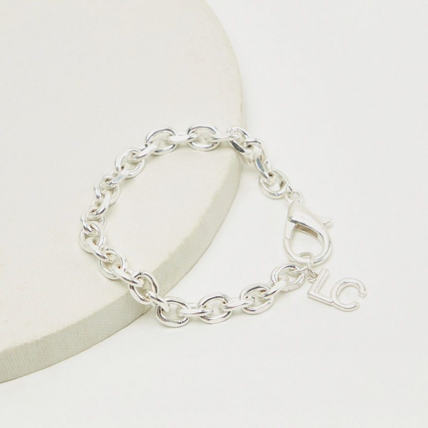 Chunky Chain Metallic Bracelet with Alphabet Charm-Bracelets-image-0