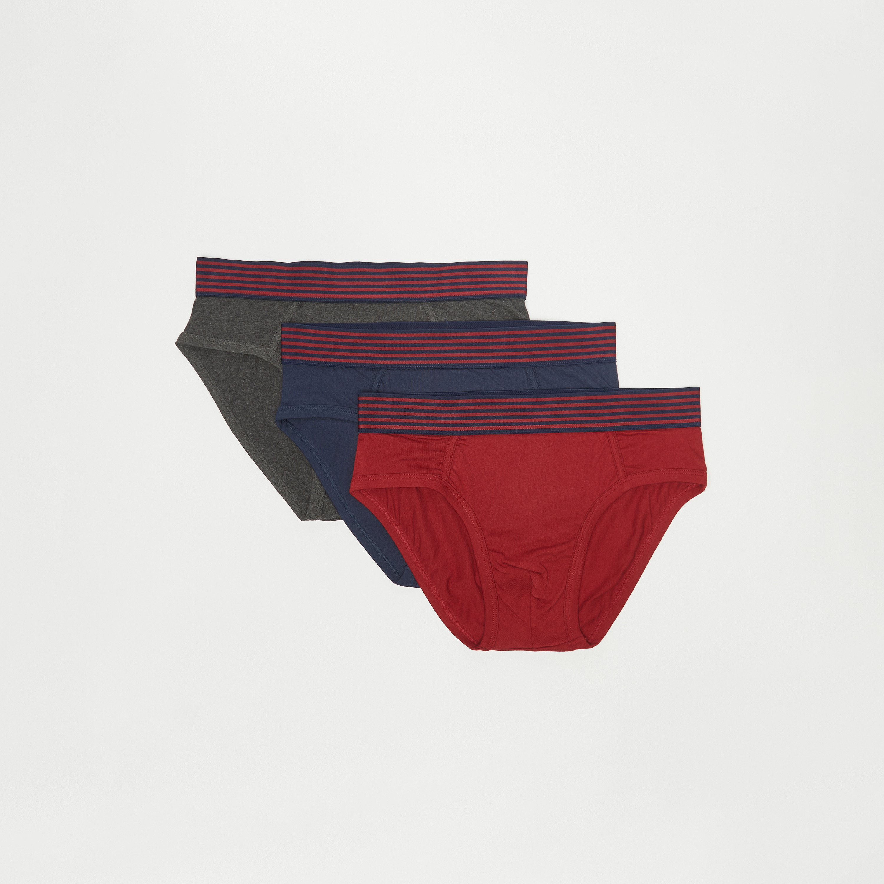 Buy Solid Briefs with Striped Elasticated Waistband Set of 3