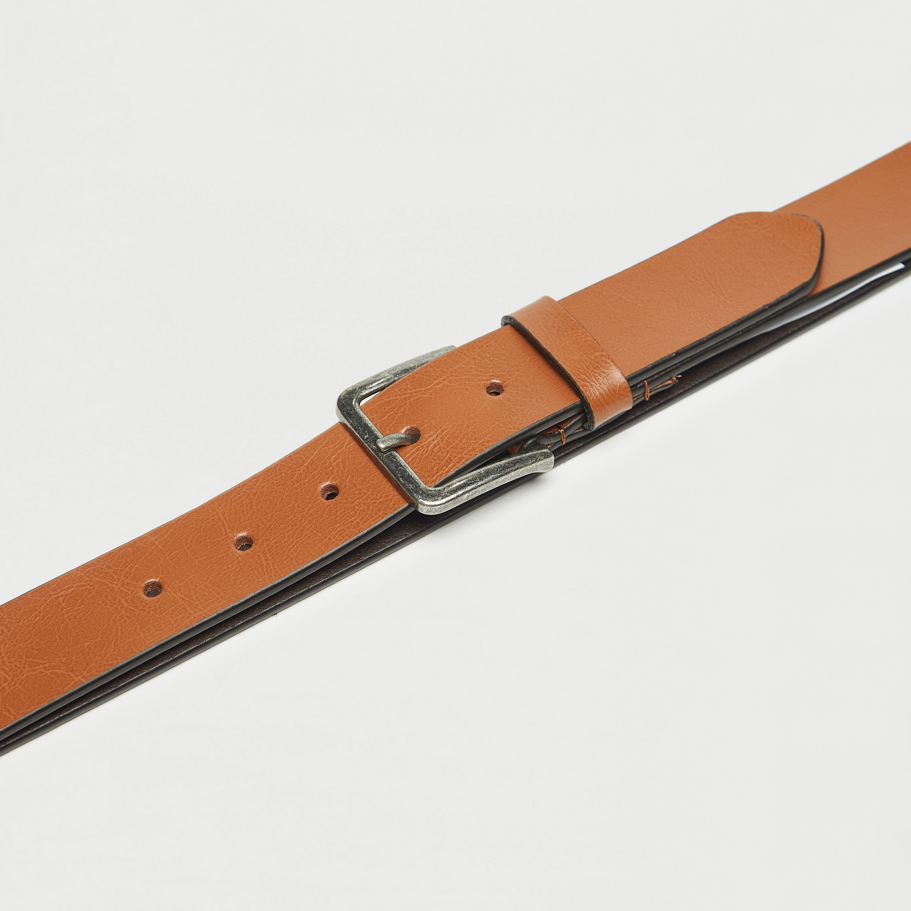 Buy Men s Solid Leather Belt with Pin Buckle Closure Online Centrepoint Oman