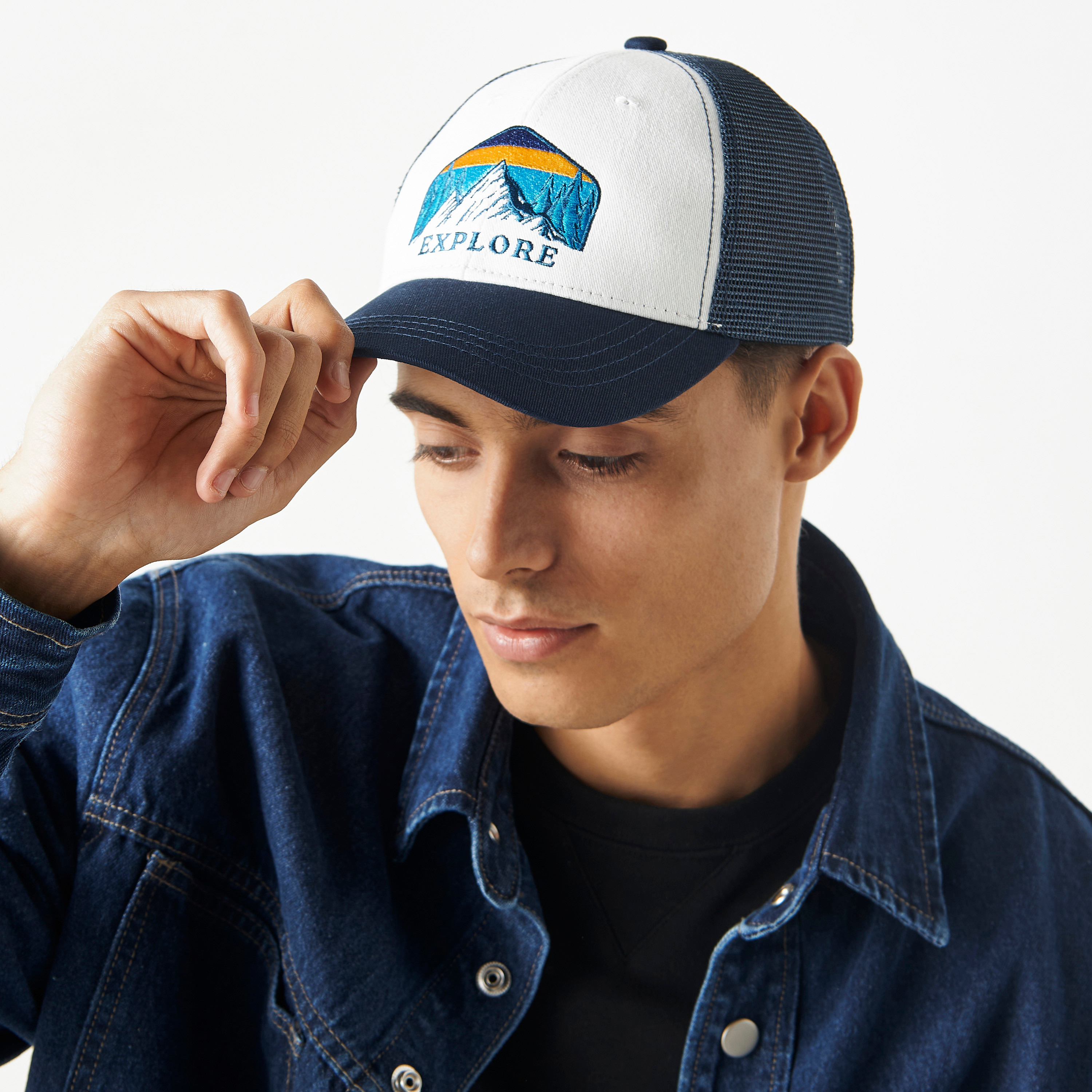 Embroidered Mesh Cap with Snap Back Closure-men-caps-image-2