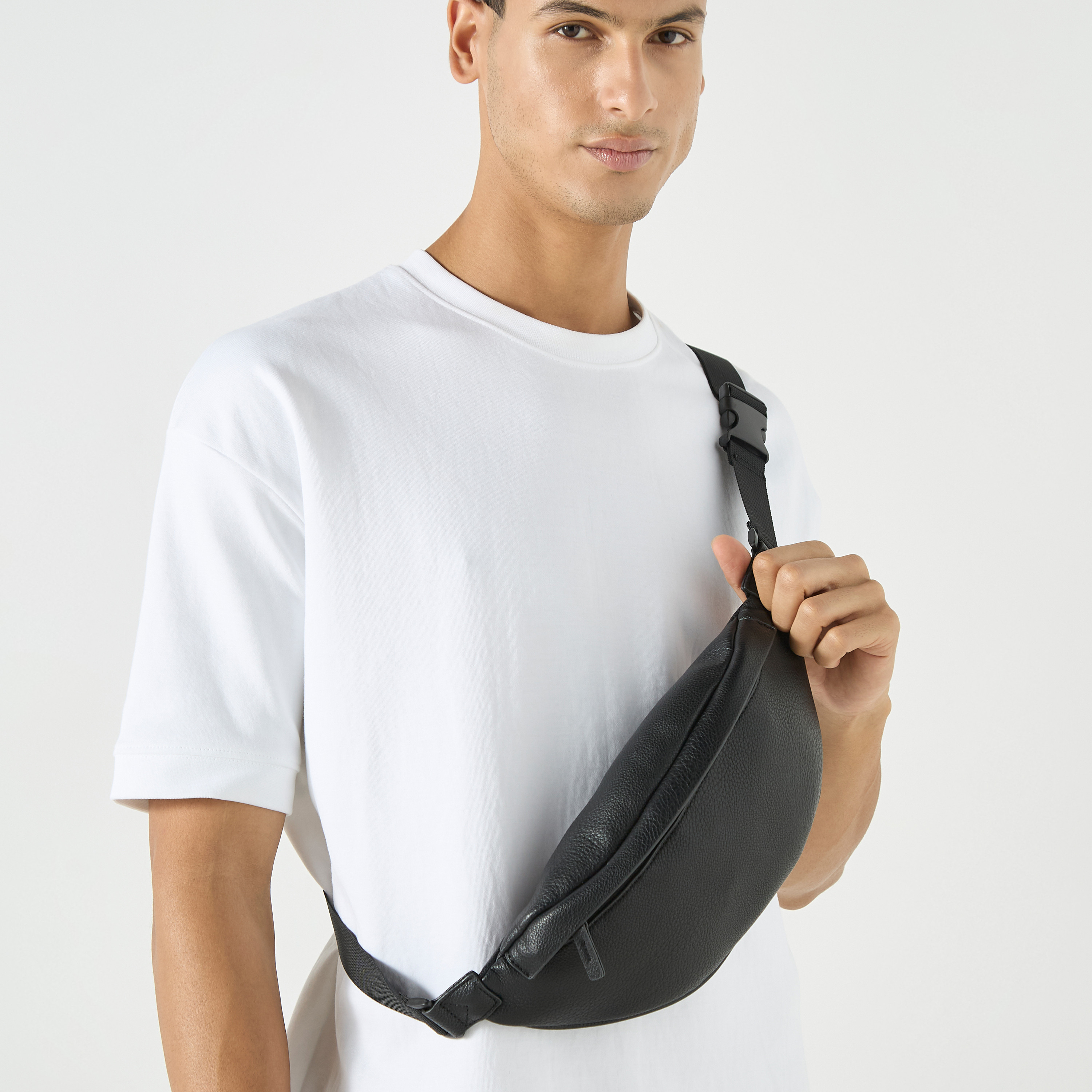 Textured Waist Bag with Adjustable Strap and Zip Closure-men-bags-image-2