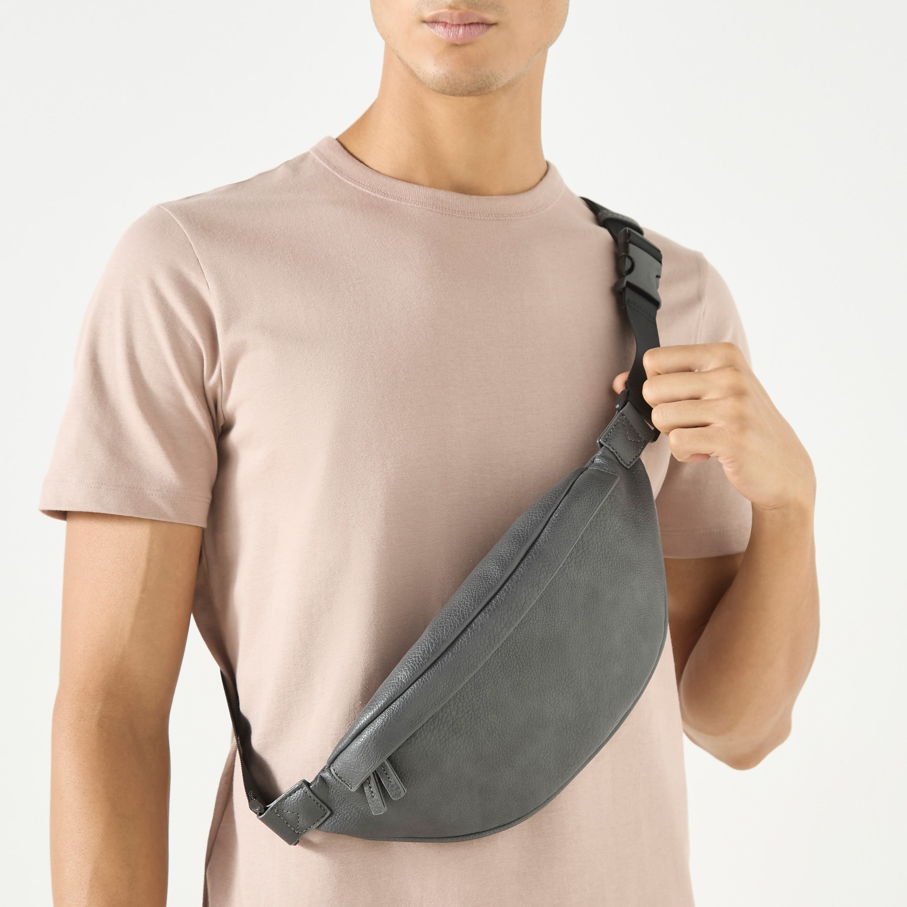 Textured Crossbody Bag with Adjustable Strap and Zip Closure-men-bags-image-2