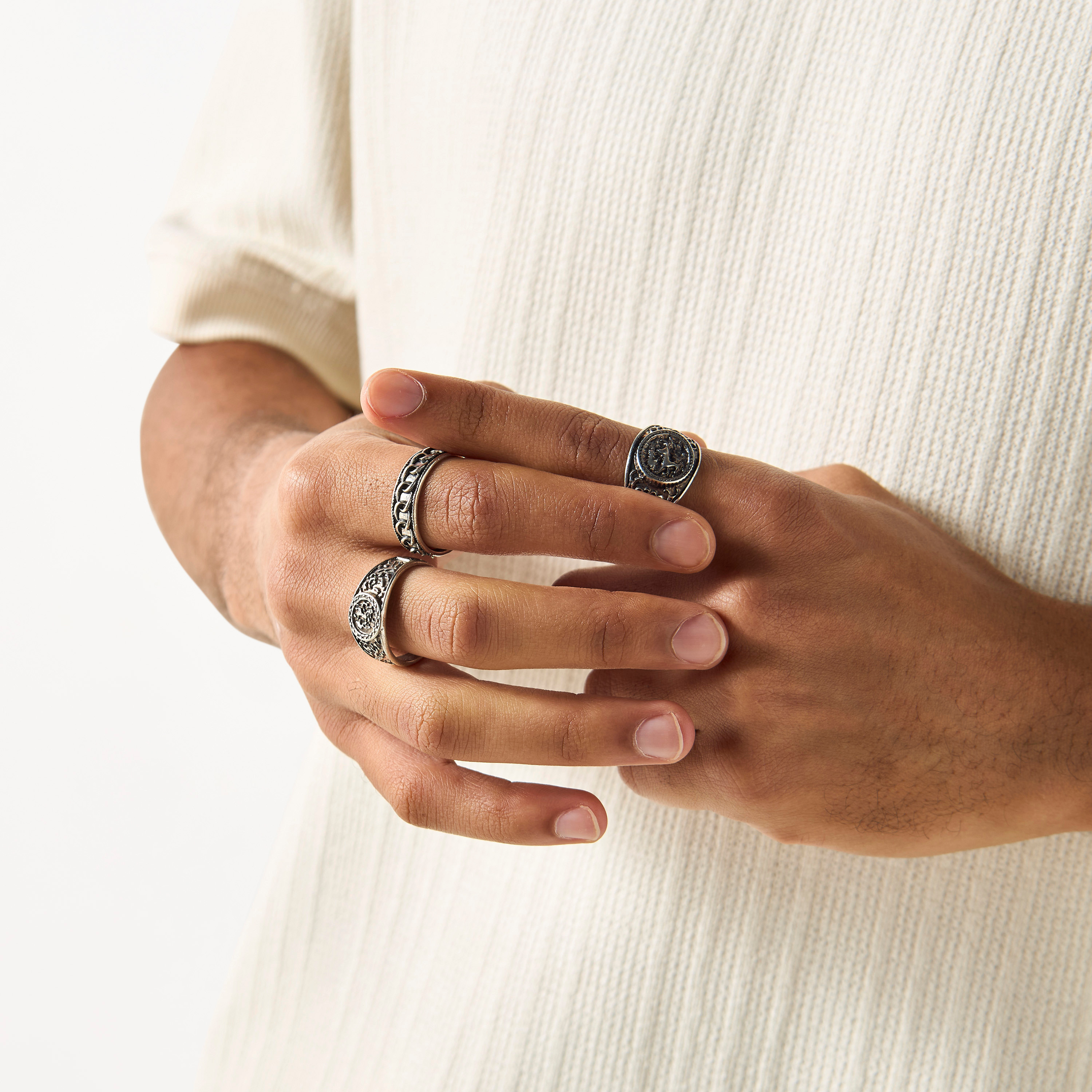 Shop Set of 3 - Textured Metal Ring Online | Centrepoint Kuwait