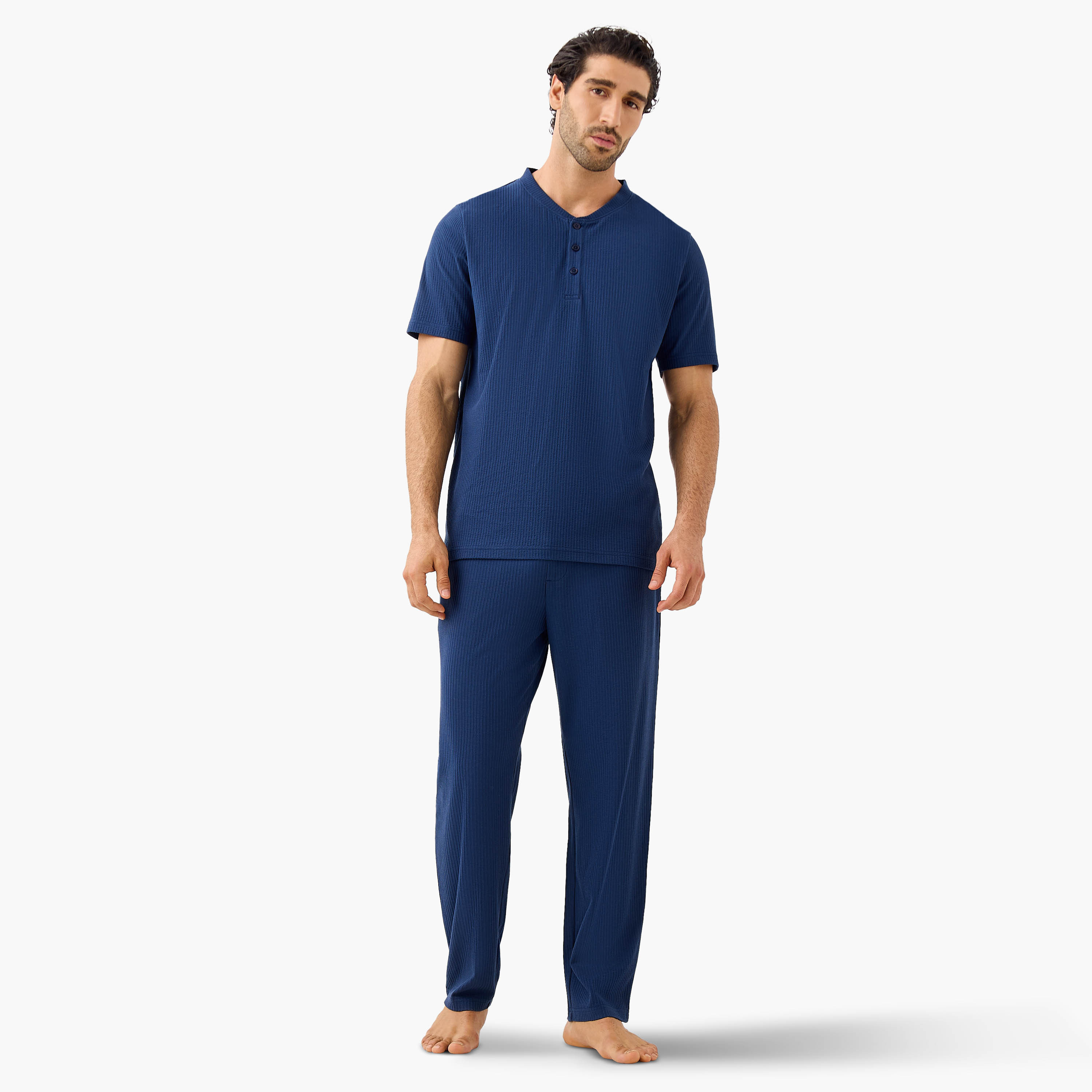 Men Cotton Ribbed Nightwear Set-men-clothing-nightwear-sets-image-1