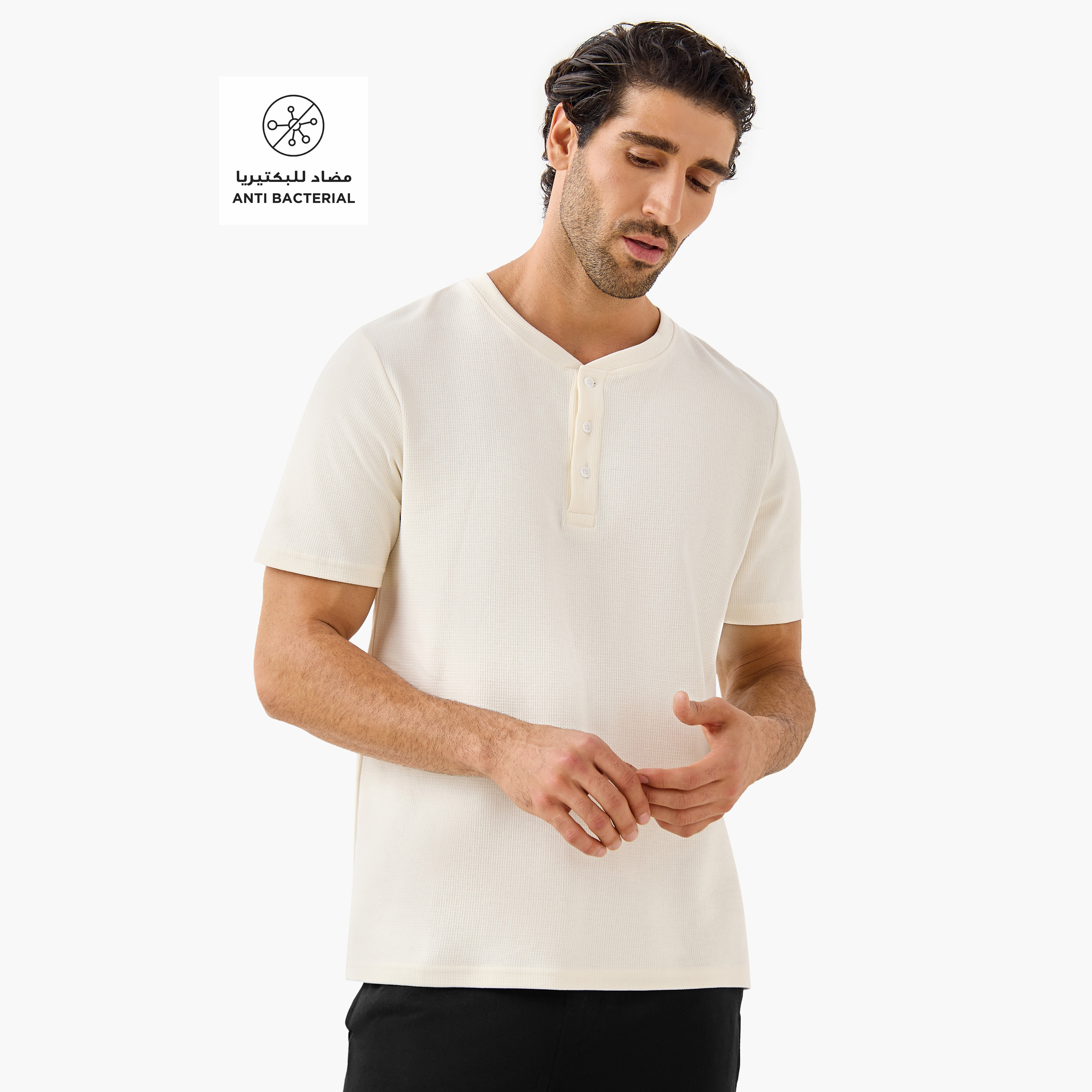Textured Henley Collar T-shirt and Pyjama Set-men-clothing-nightwear-sets-image-2
