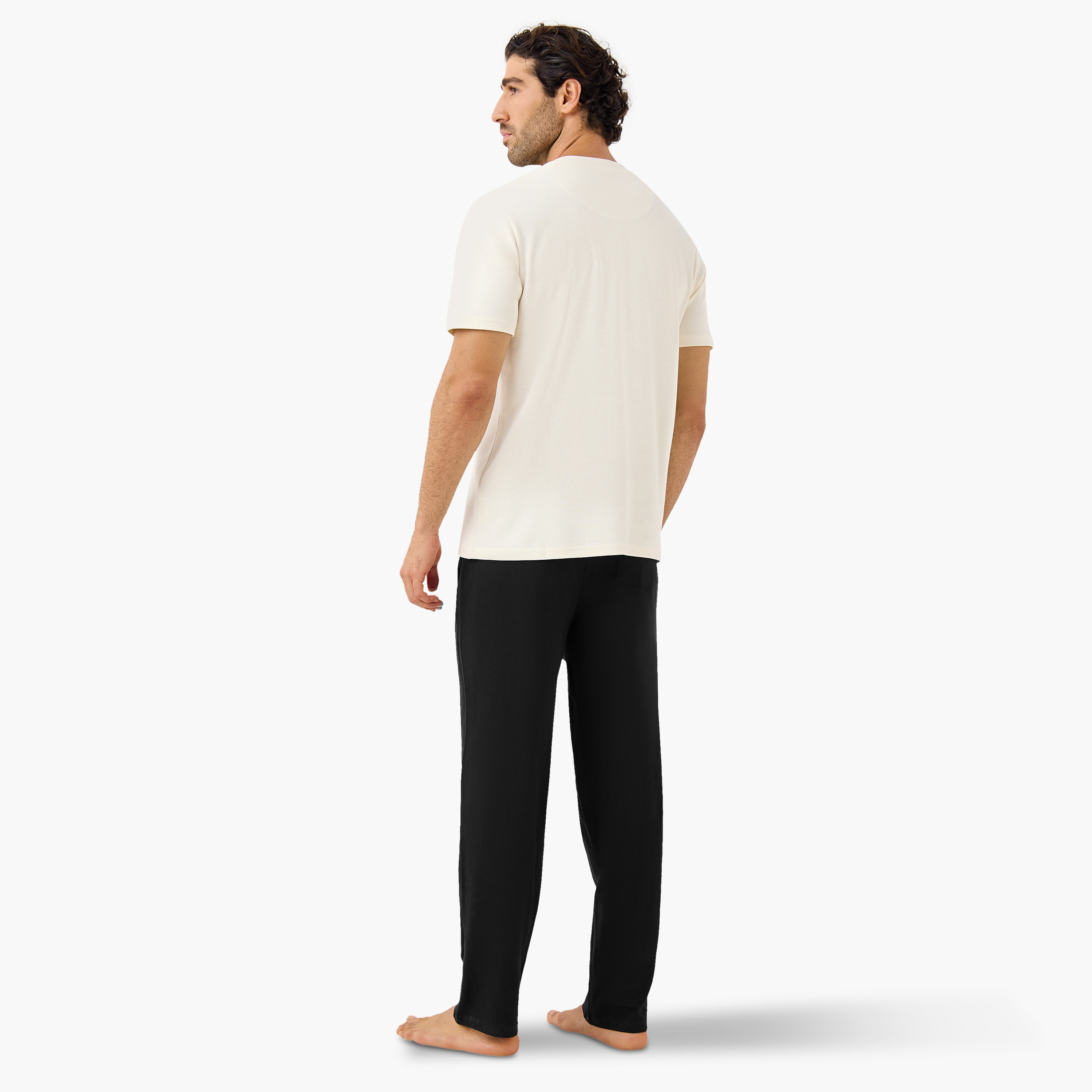 Textured Henley Collar T-shirt and Pyjama Set-men-clothing-nightwear-sets-image-3