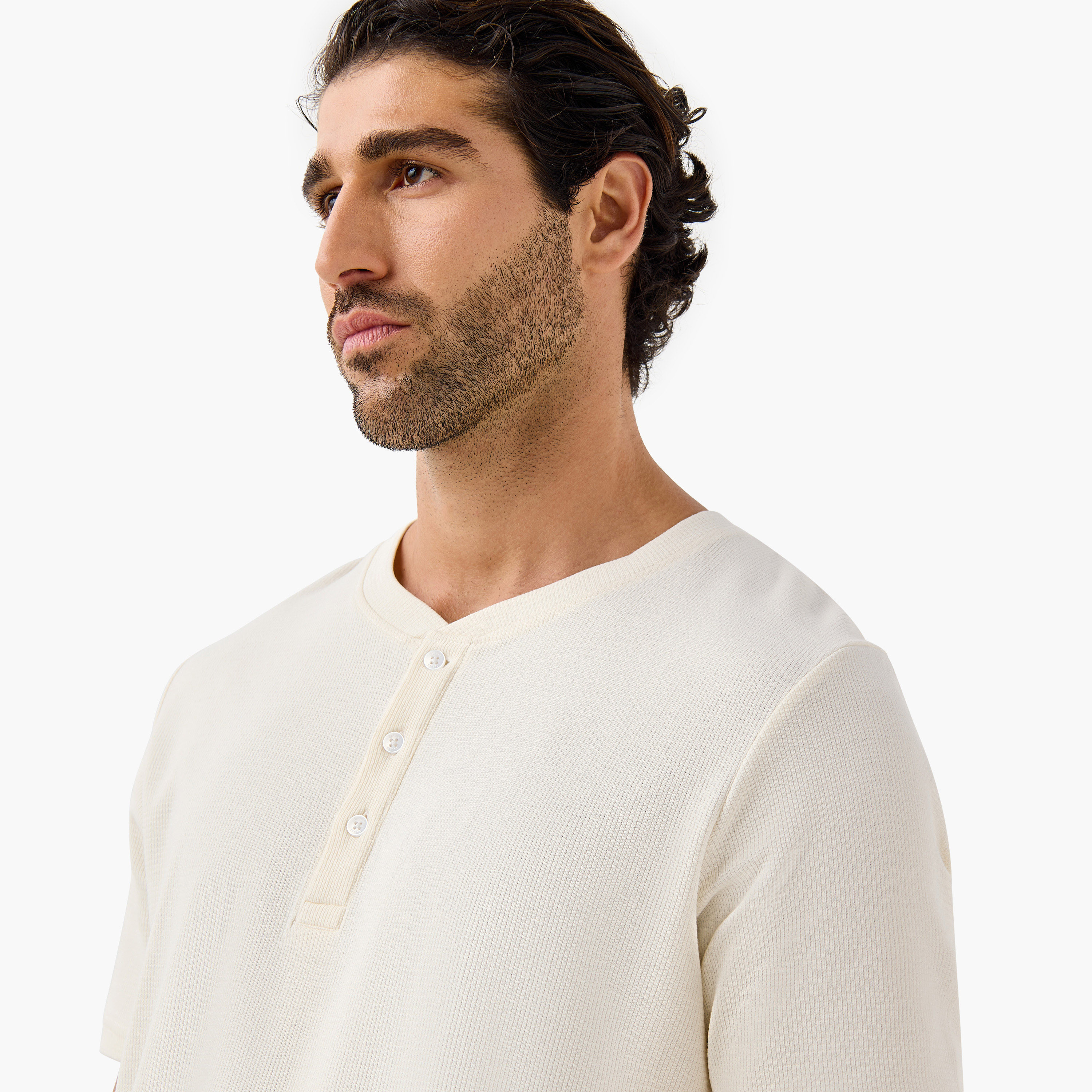 Textured Henley Collar T-shirt and Pyjama Set-men-clothing-nightwear-sets-image-5