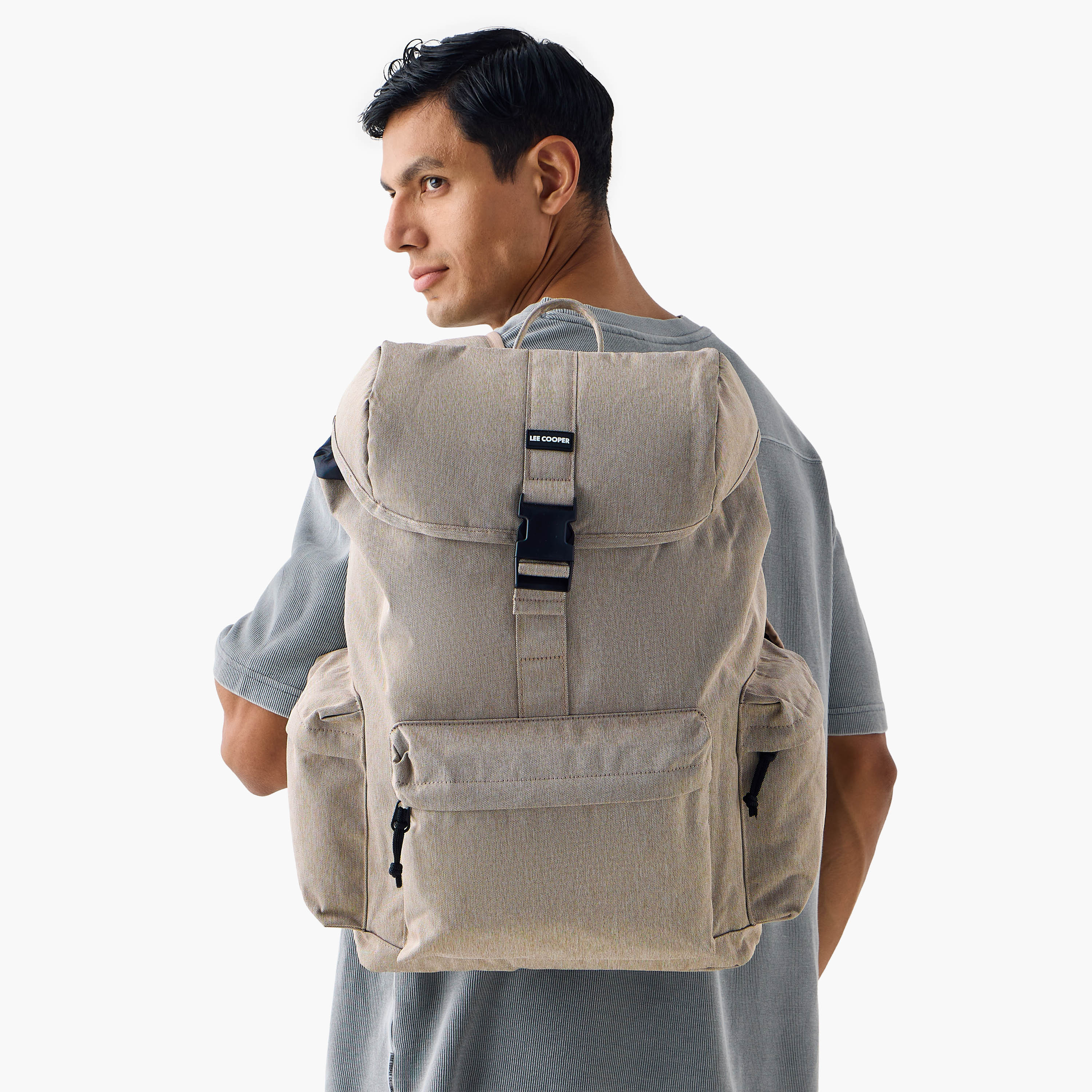 Lee Cooper Textured Backpack with Adjustable Straps and Zip Closure - 33x16x47 cm-men-bags-image-2