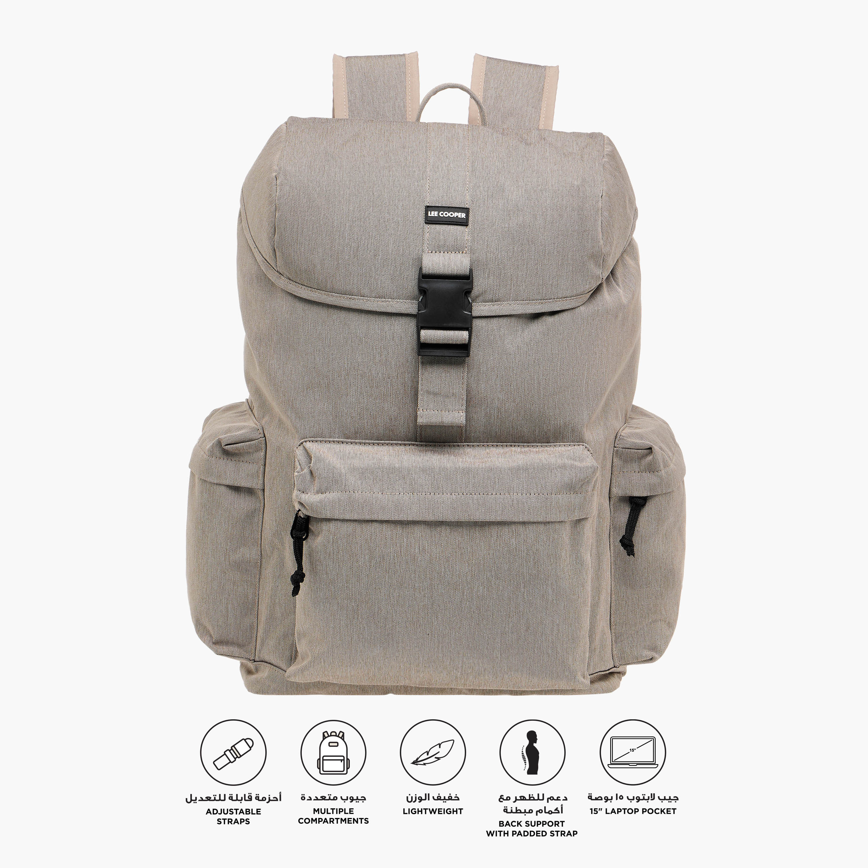 Lee Cooper Textured Backpack with Adjustable Straps and Zip Closure - 33x16x47 cm-men-bags-image-3