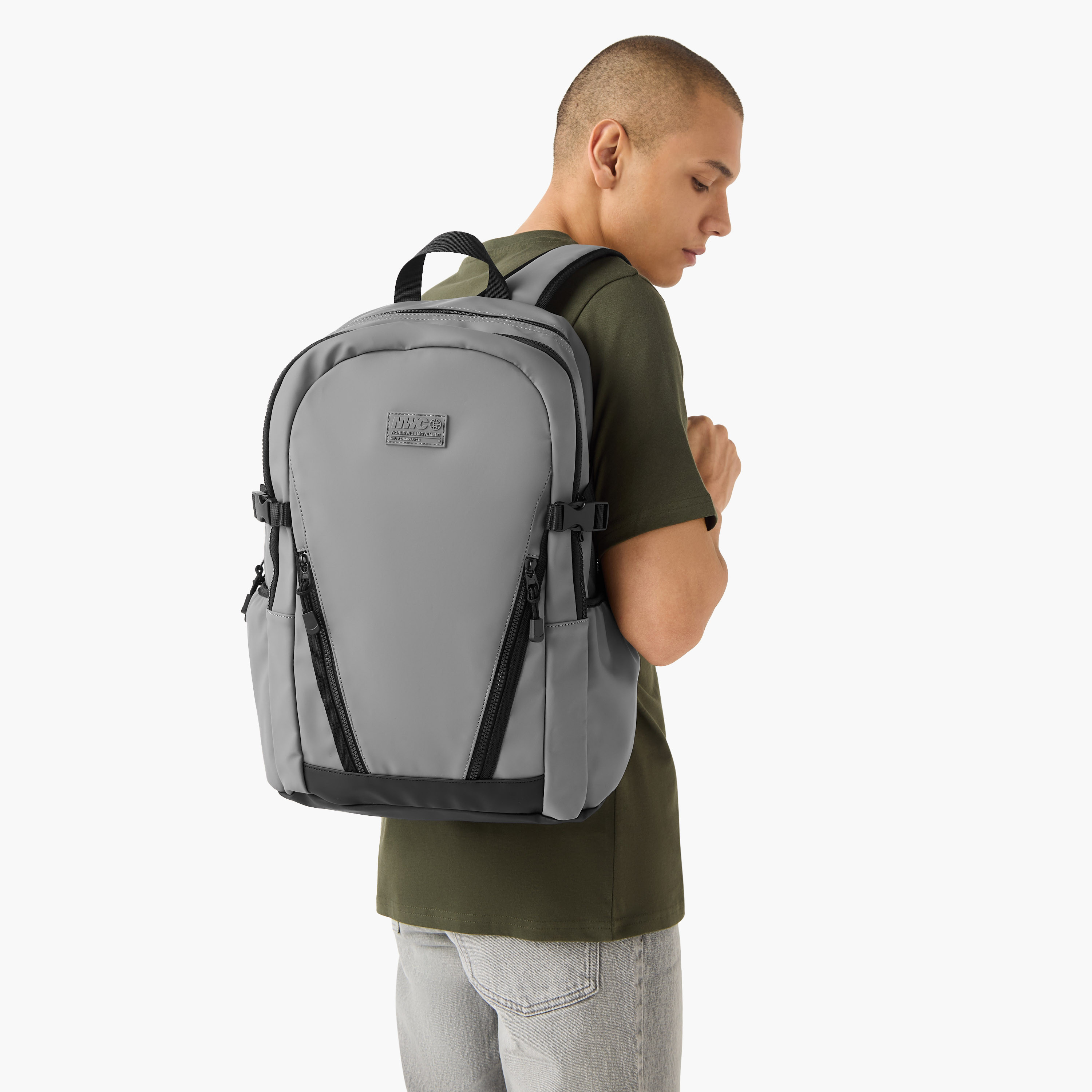 Panelled Backpack with Adjustable Straps-men-bags-image-2