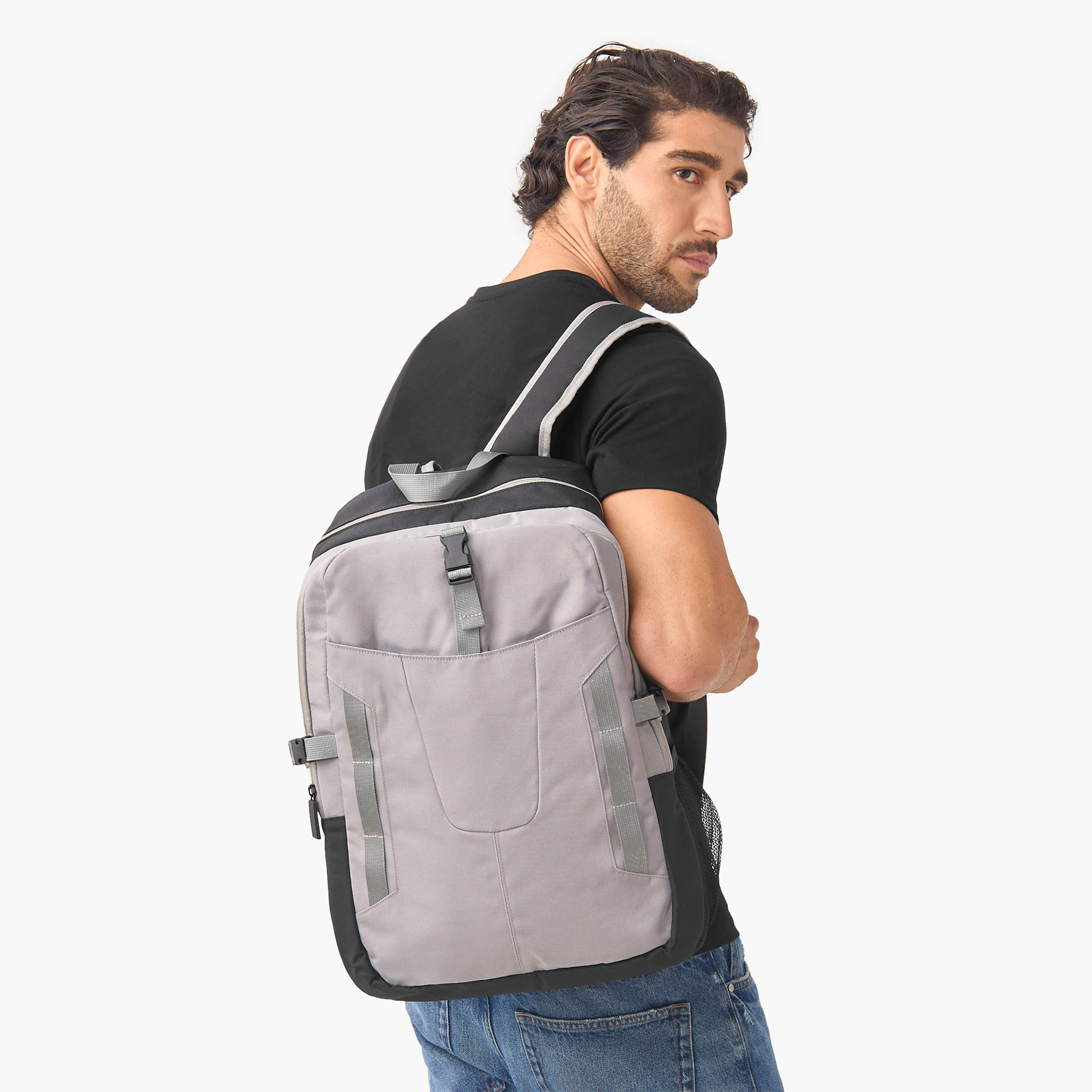 Panelled Backpack with Adjustable Straps and Zip Closure - 32x16x46 cm-men-bags-image-2