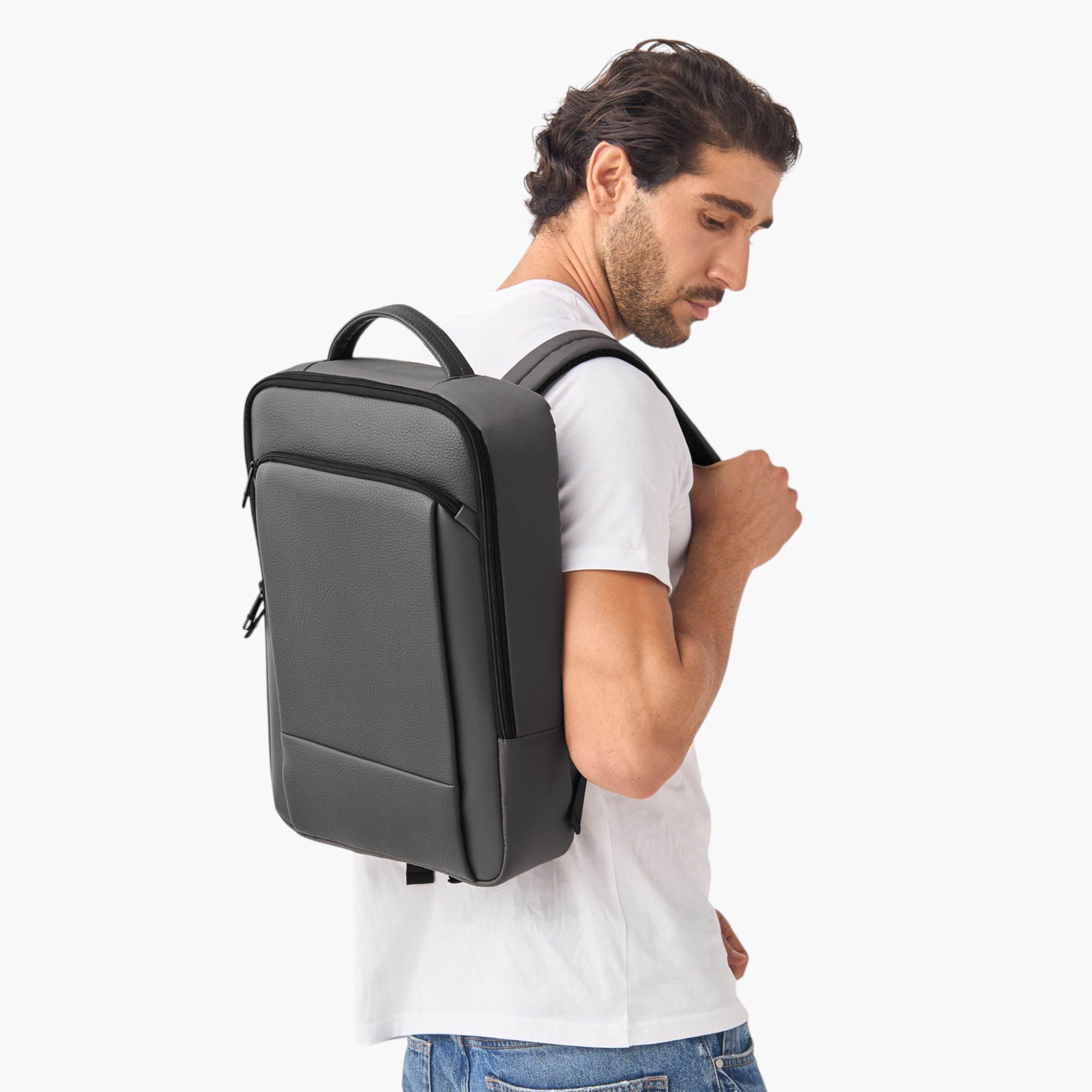 Textured Backpack with Adjustable Shoulder Straps-men-bags-image-2