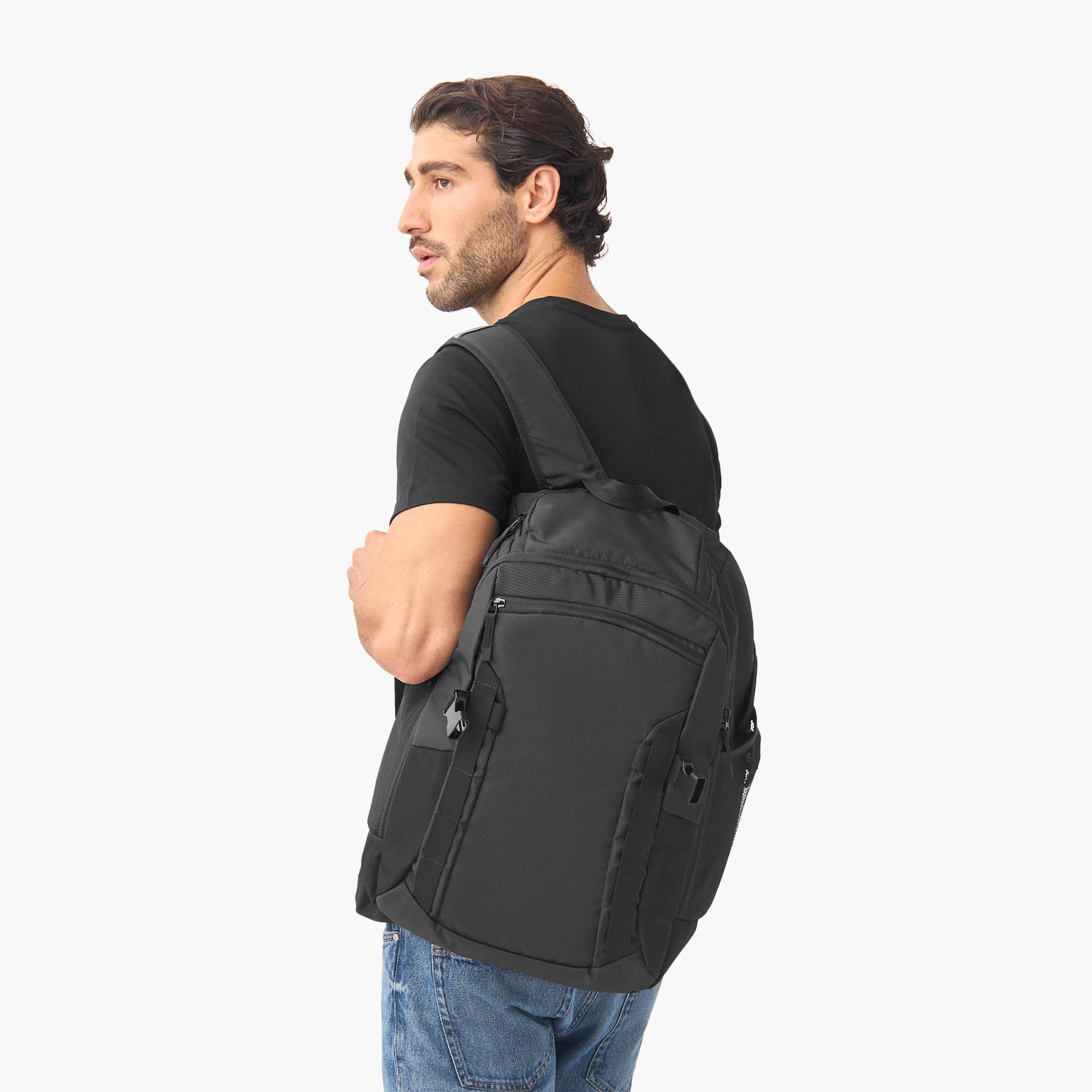 Textured Backpack with Adjustable Shoulder Straps and Zip Closure-men-bags-image-2
