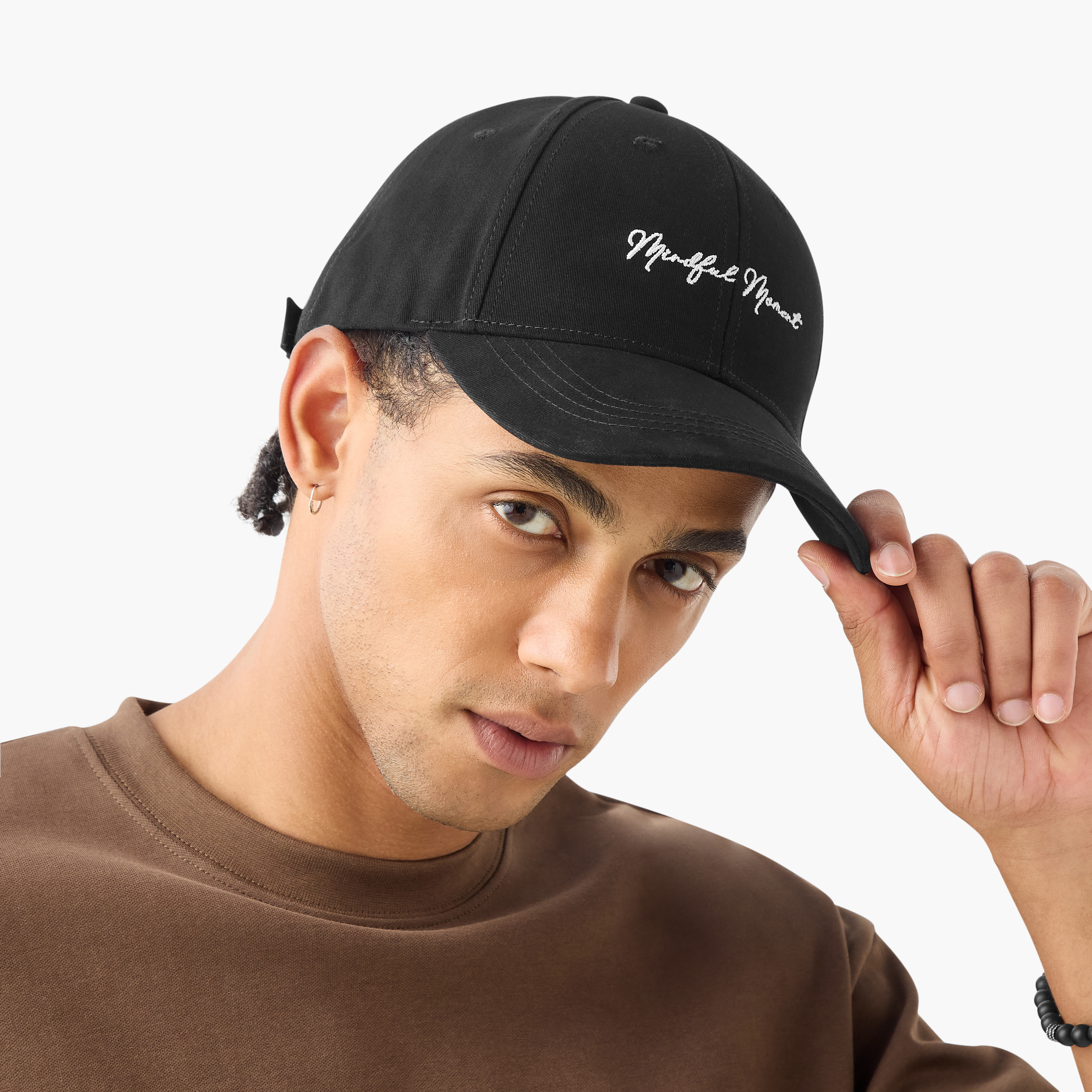 Slogan Embroidered Cap with Buckled Strap Closure-men-caps-image-2