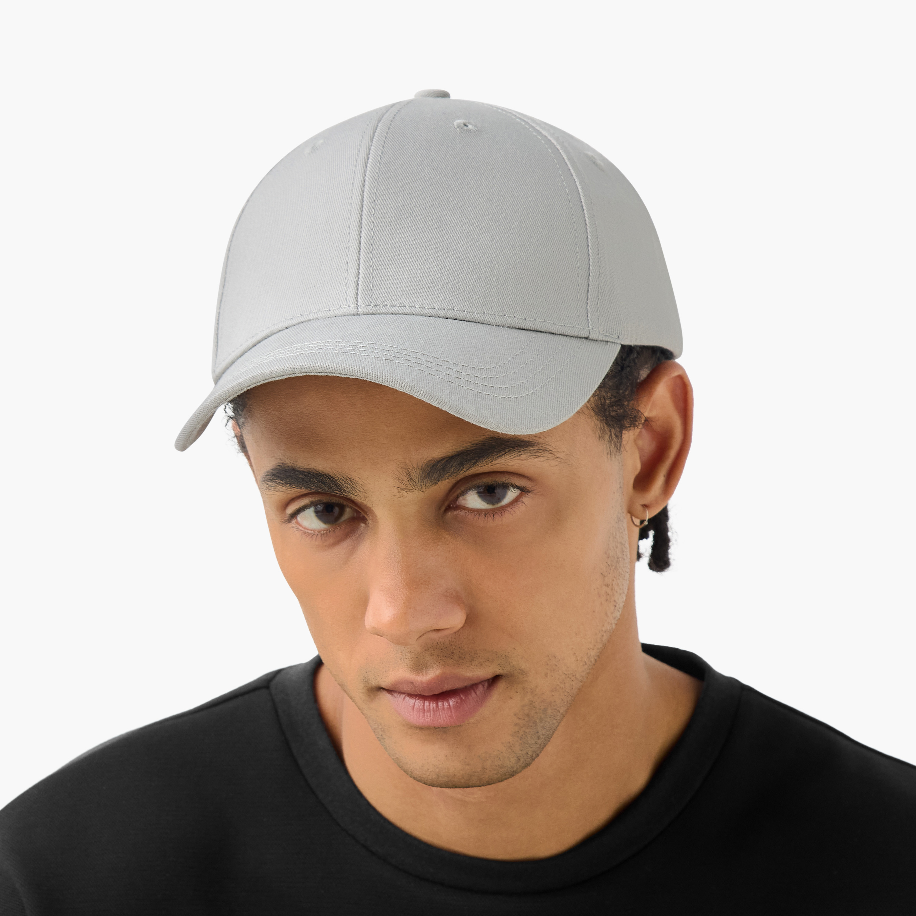 Stitch Detail Cap with Buckled Strap Closure-men-caps-image-2