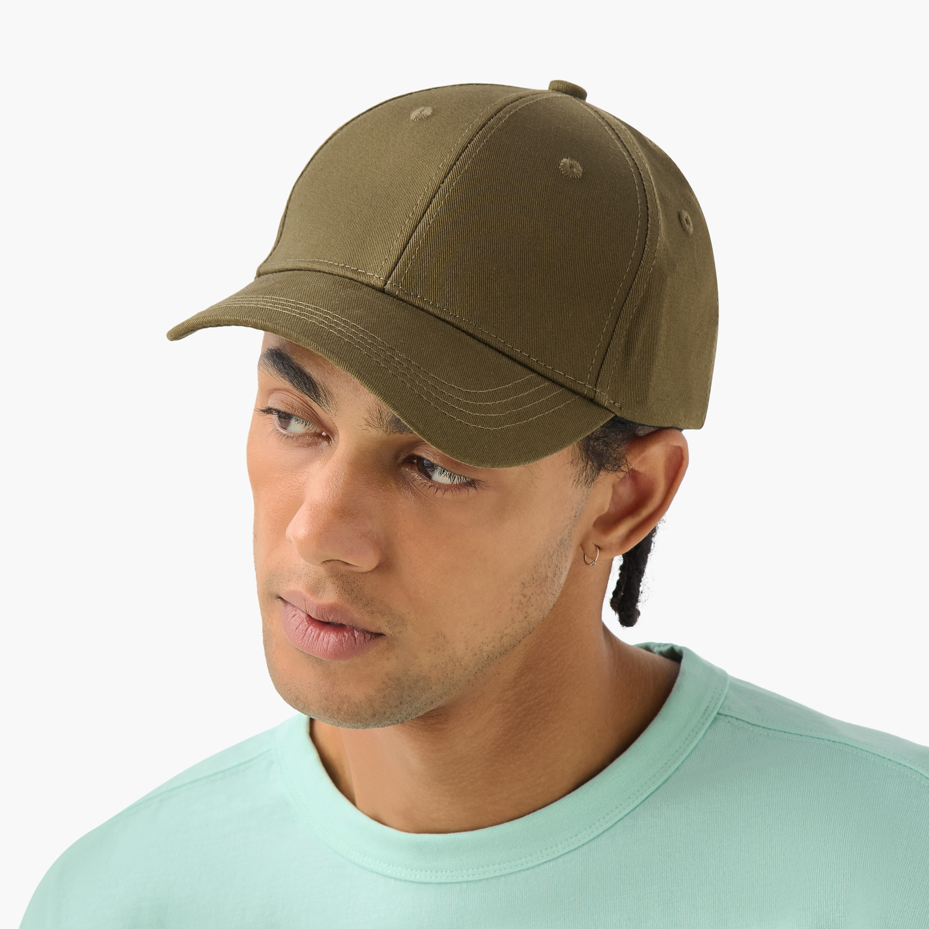 Stitch Detail Cap with Buckled Strap Closure-men-caps-image-2