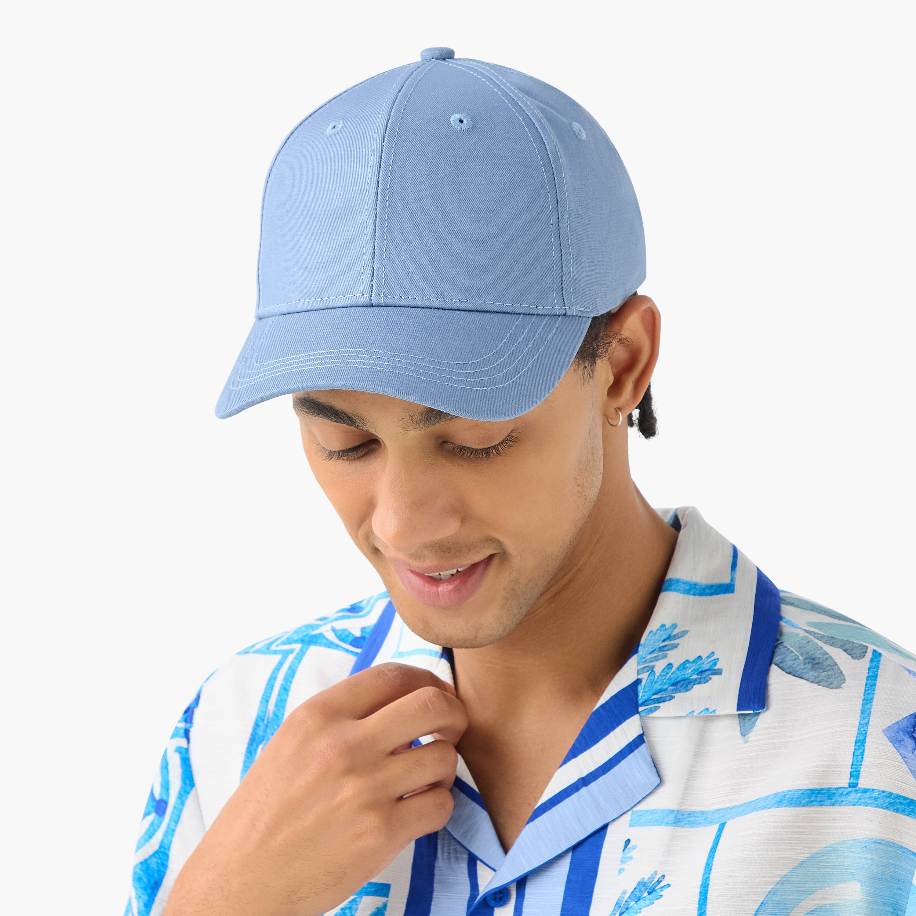 Stitch Detail Cap with Buckled Strap Closure-men-caps-image-2