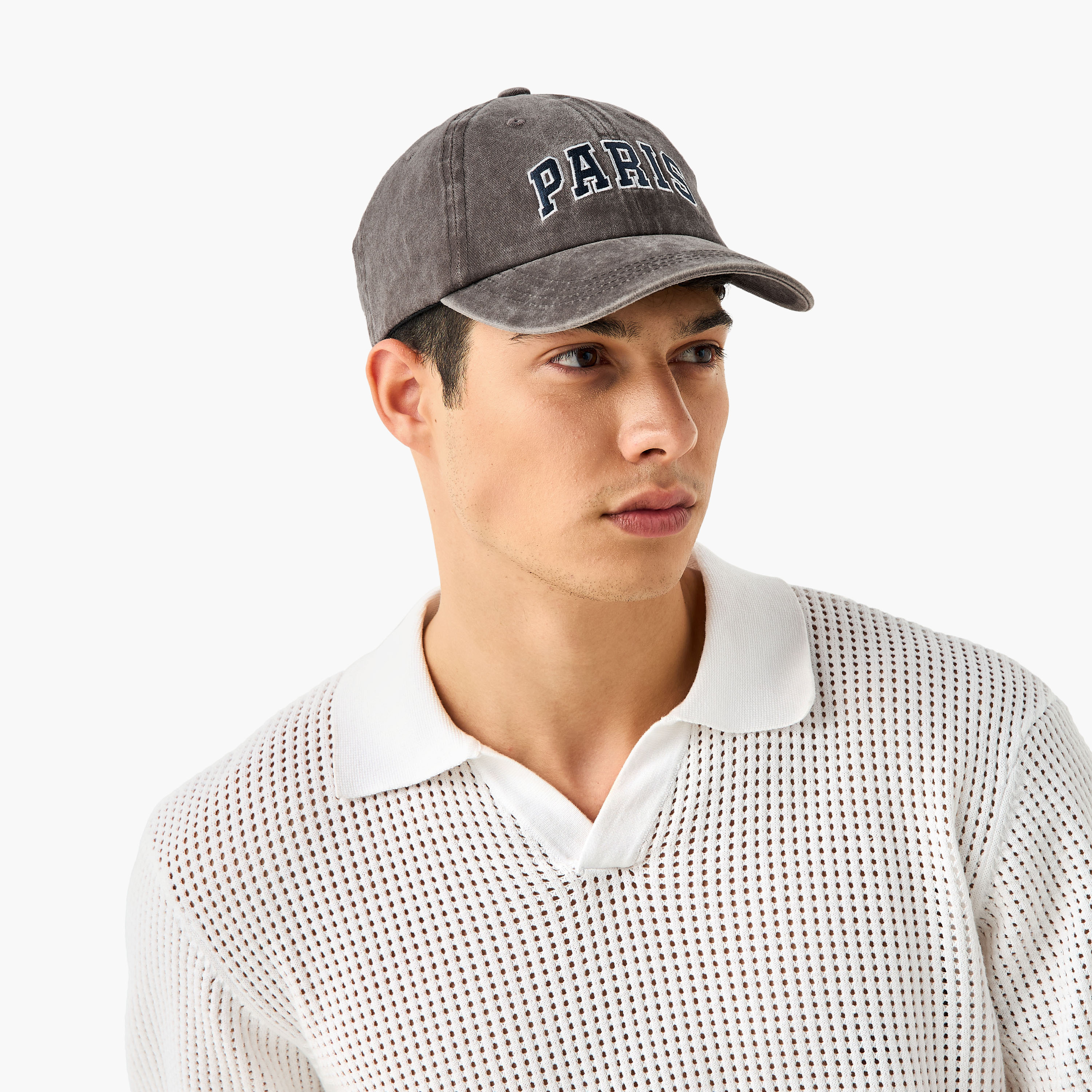 Paris Embroidered Cap with Buckled Strap Closure-men-caps-image-2