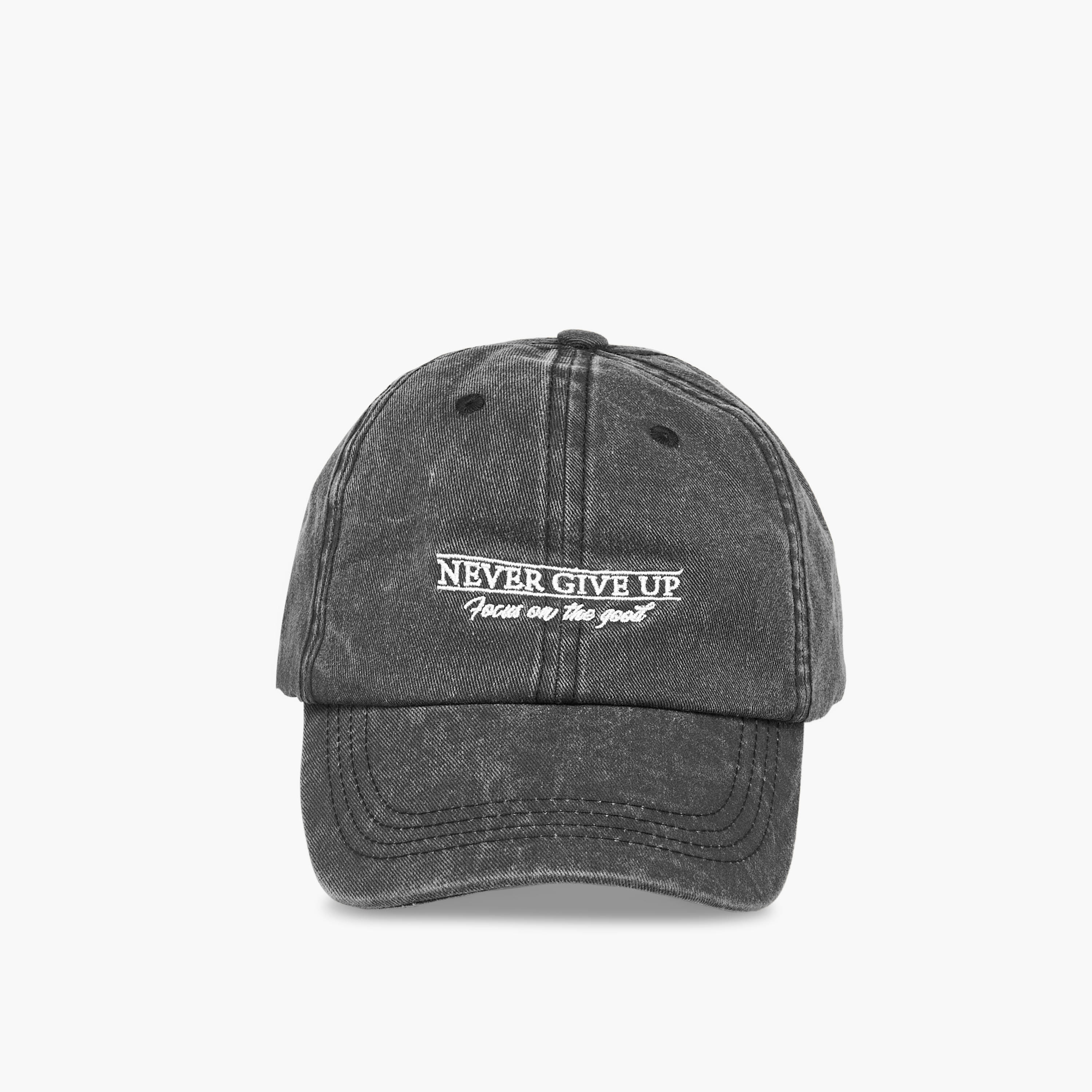Slogan Embroidered Cap with Buckled Strap Closure-men-caps-image-1