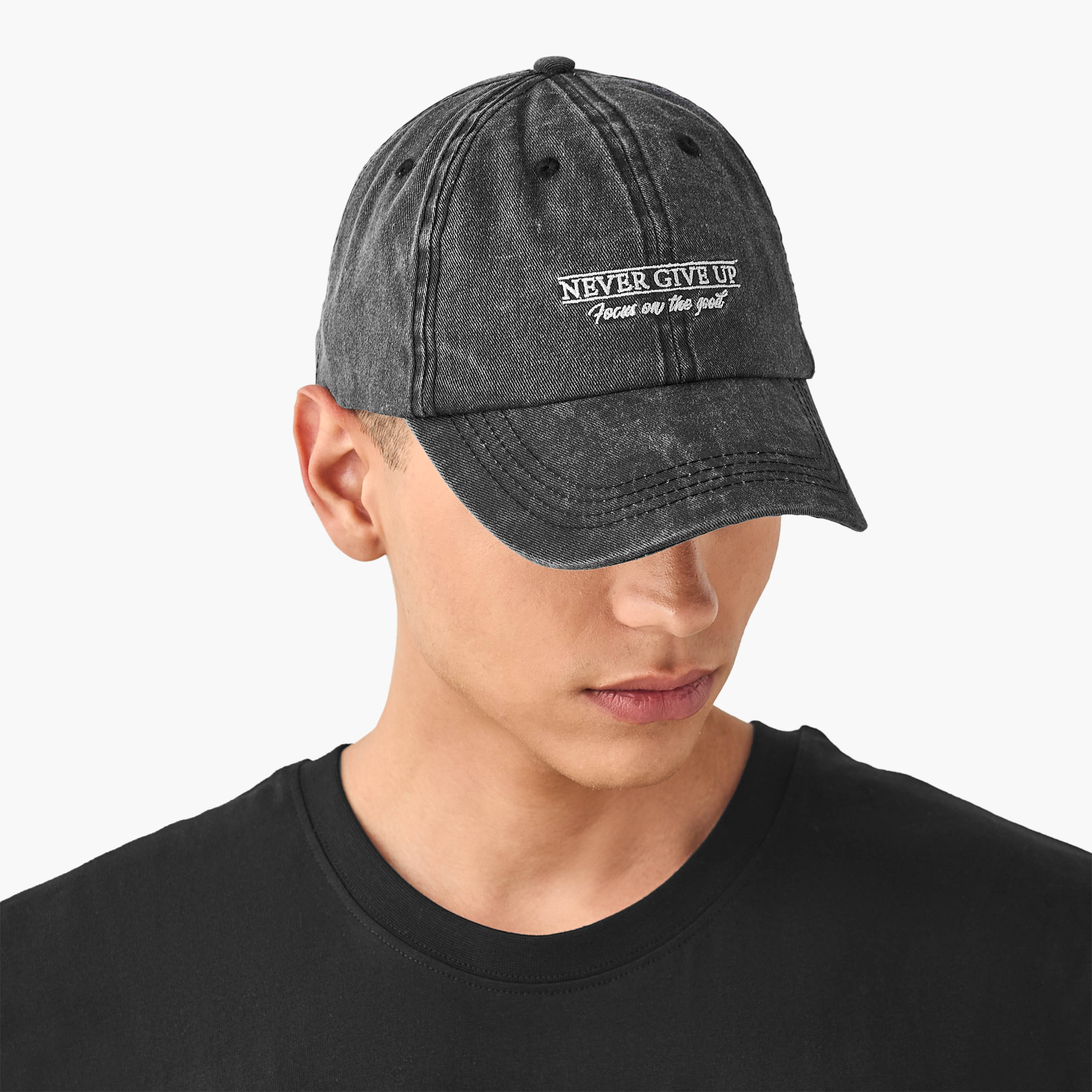 Slogan Embroidered Cap with Buckled Strap Closure-men-caps-image-2