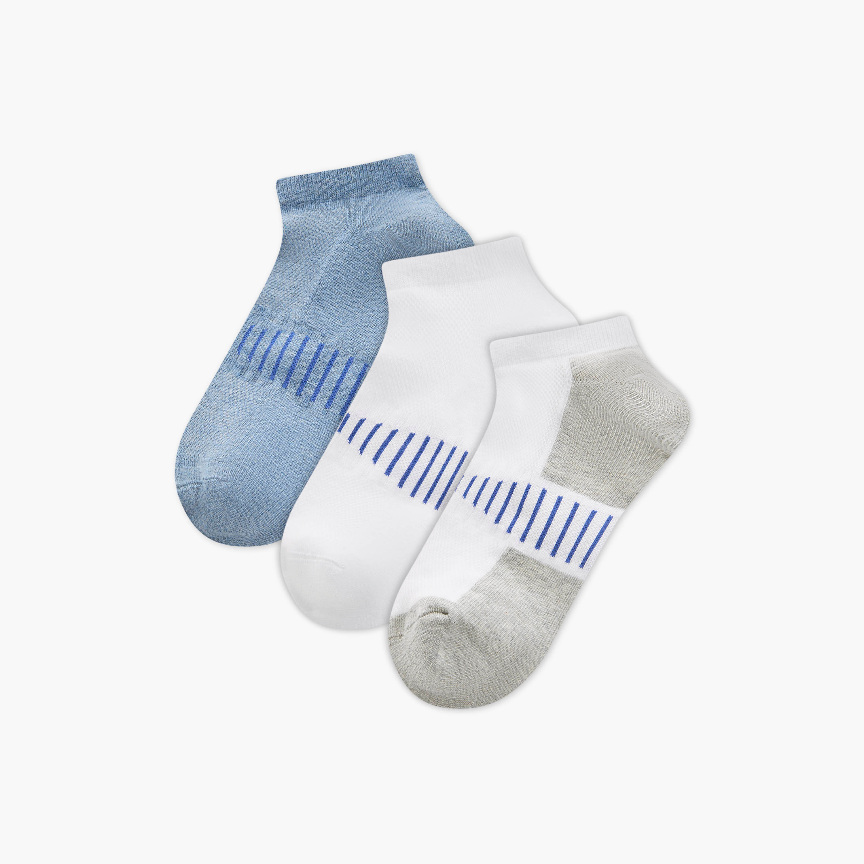 Set of 3 - Stripe Detail Ankle Length Socks with Antibacterial Protection-men-socks-image-1