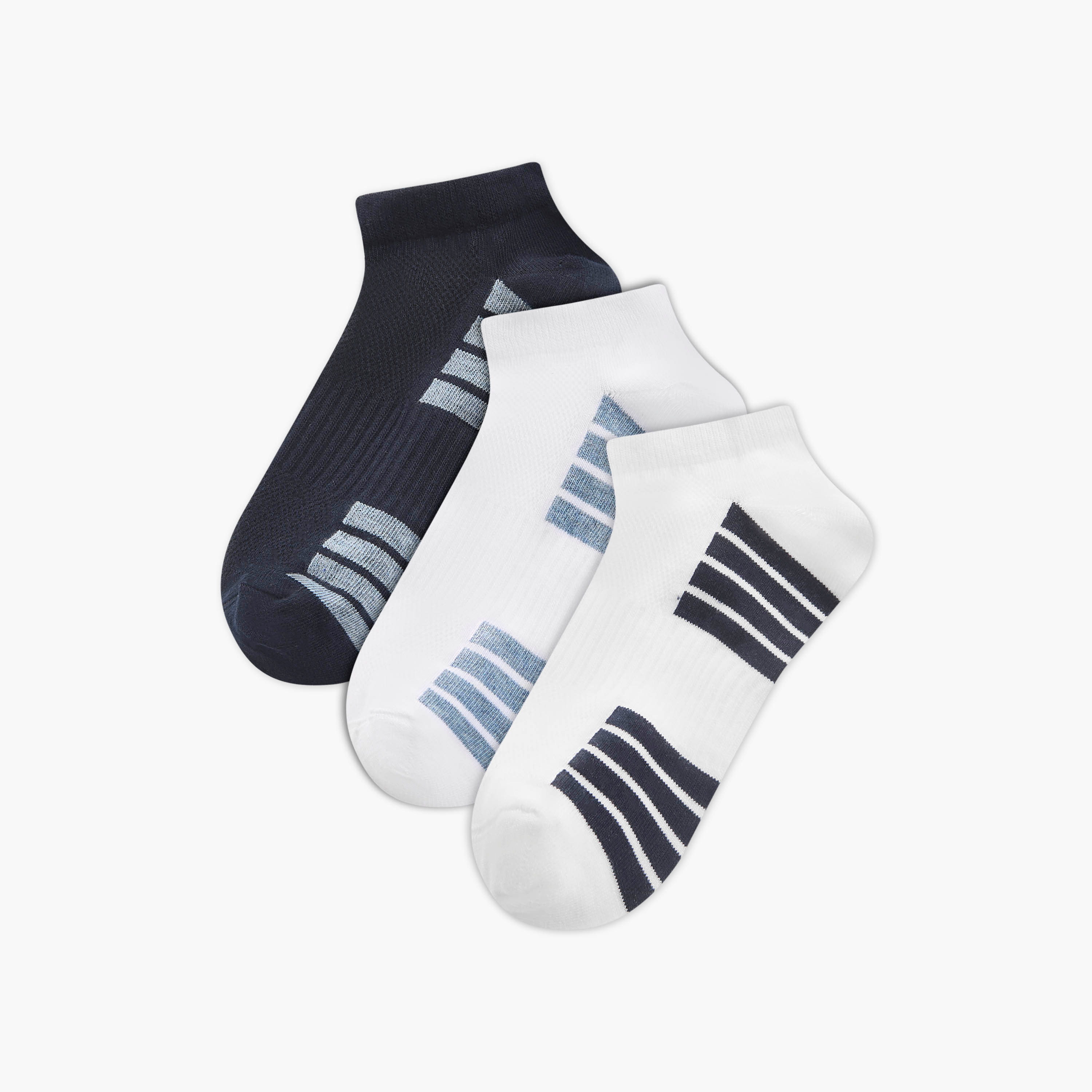 Set of 3 - Stripe Detail Ankle Length Socks with Antibacterial Protection-men-socks-image-1