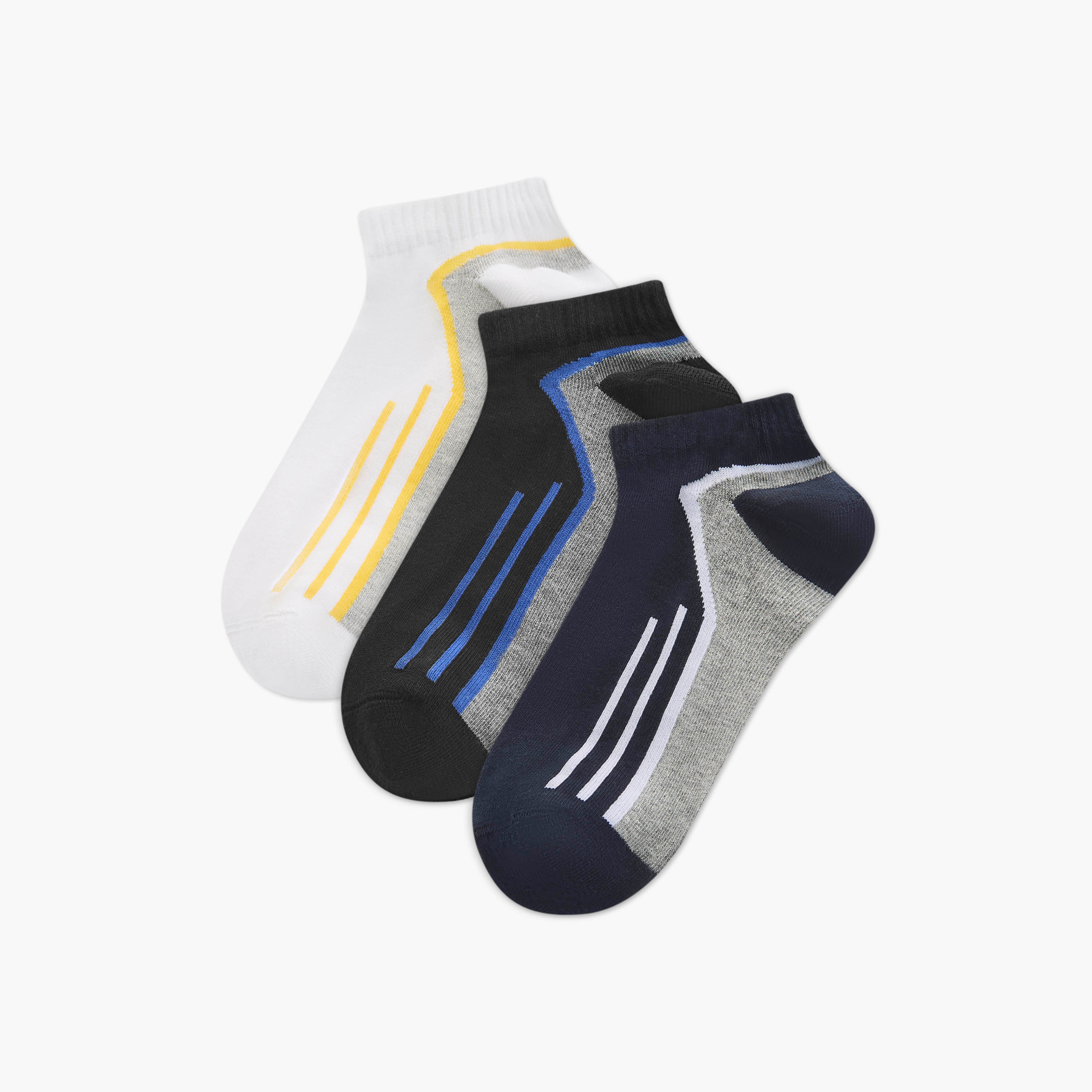 جوارب مقلّمة بطول الكاحل وحماية من البكتيريا - طقم من 3 أزواج-men-socks-image-1