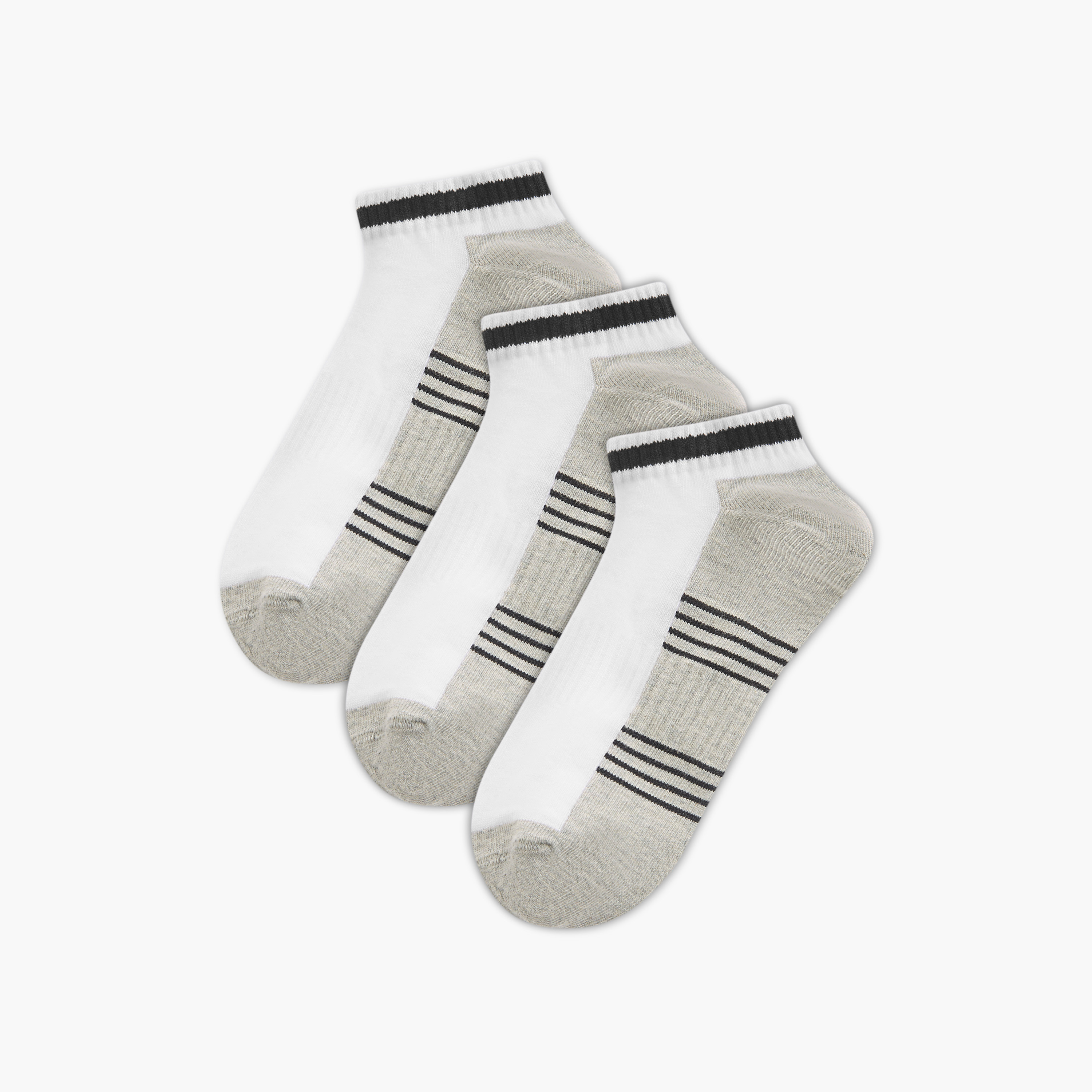 Set of 3 - Stripe Detail Ankle Length Socks with Antibacterial Protection-men-socks-image-1