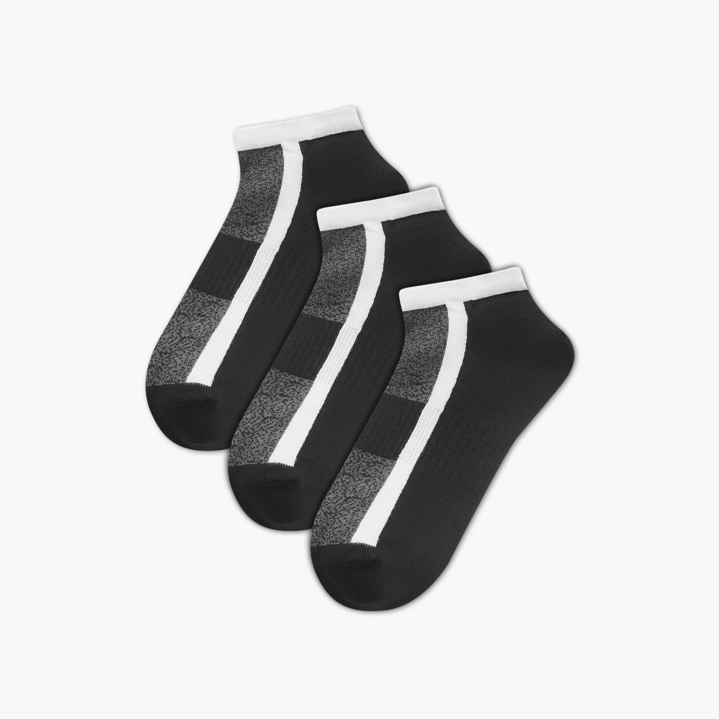 Set of 3 - Stripe Detail Ankle Length Socks with Antibacterial Protection-men-socks-image-1