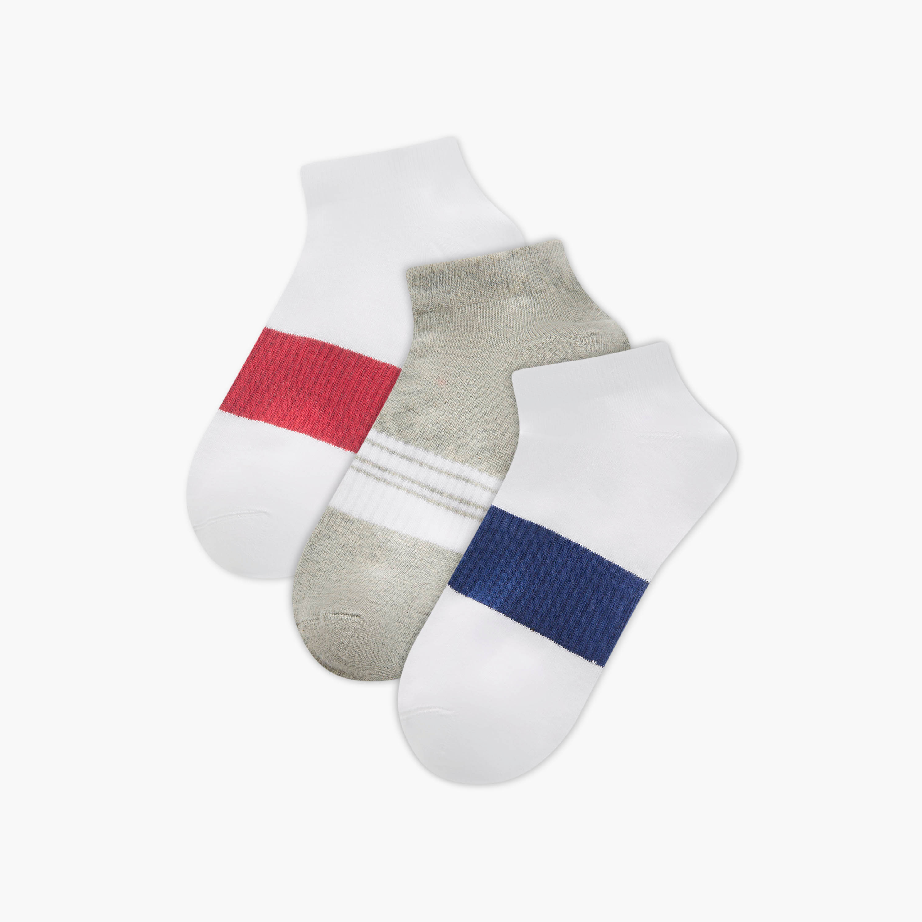 Set of 3 - Stripe Detail Ankle Length Socks with Antibacterial Protection-men-socks-image-1
