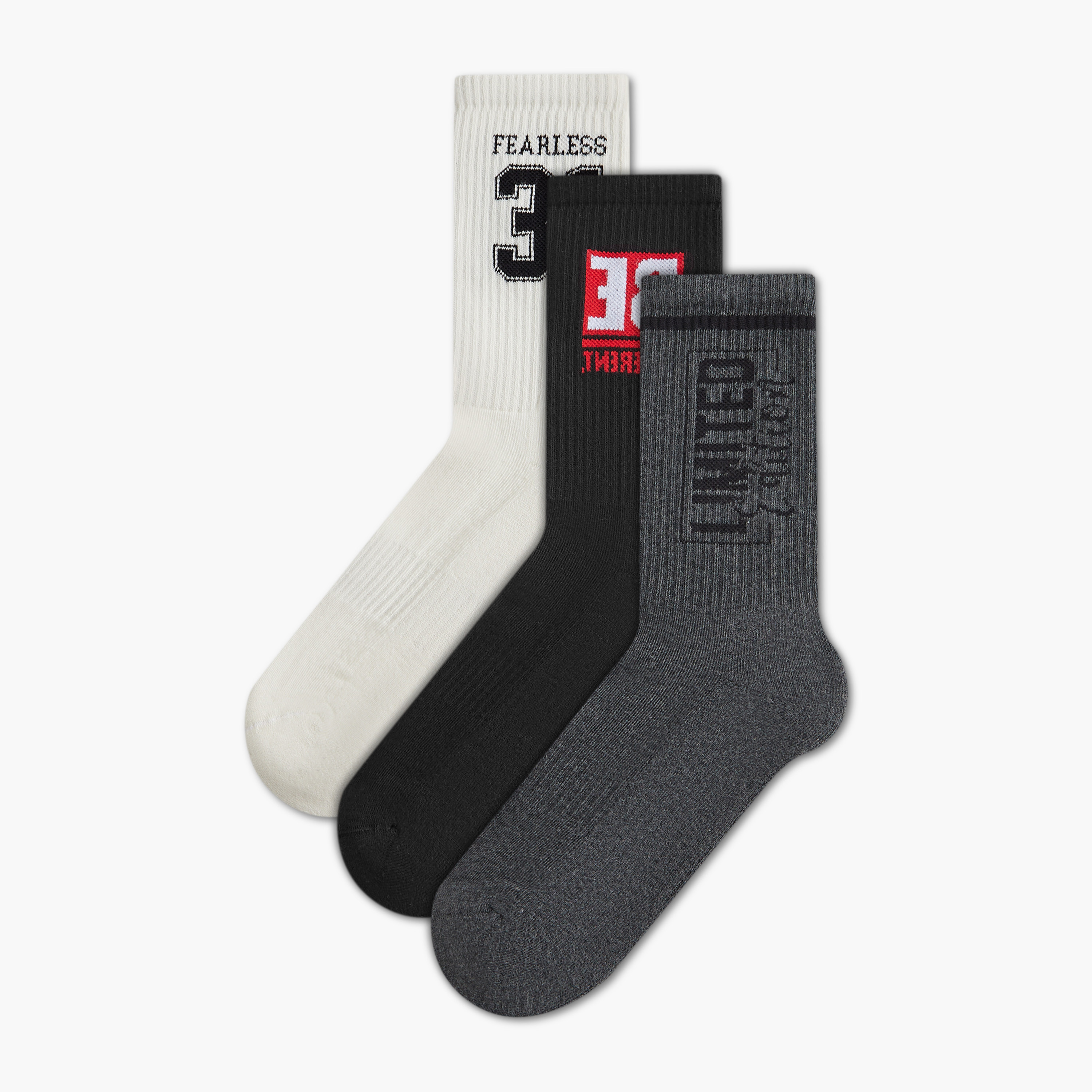 Pack of 3 - Textured Crew Length Socks with Antibacterial Protection-men-socks-image-1