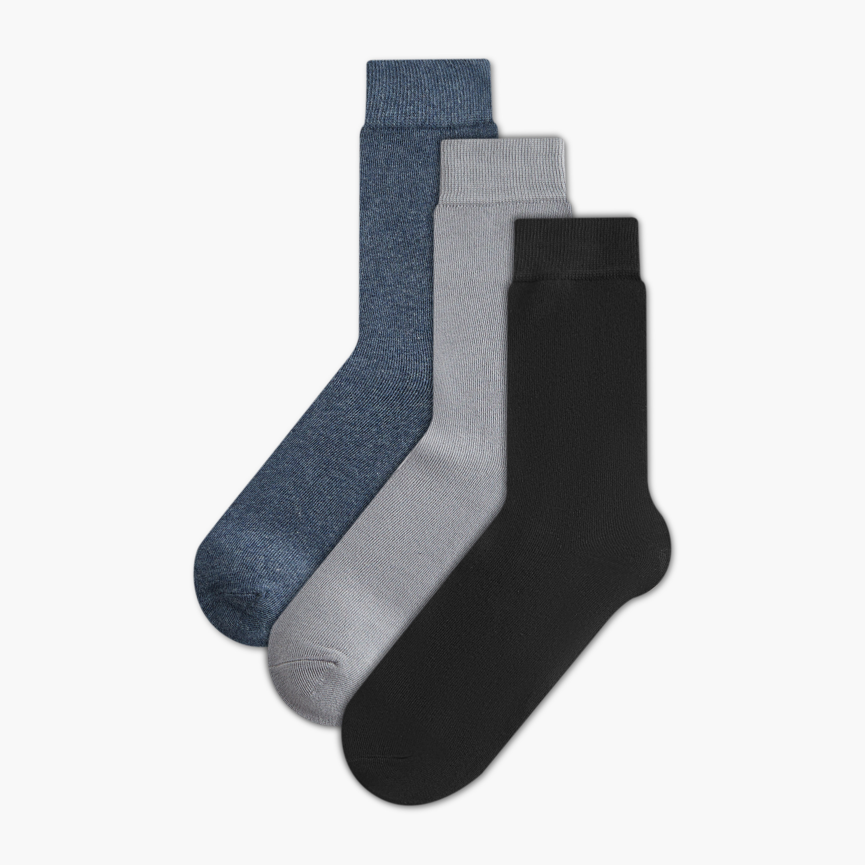 Set of 3 - Textured Crew Length Socks with Antibacterial Protection-men-socks-image-1