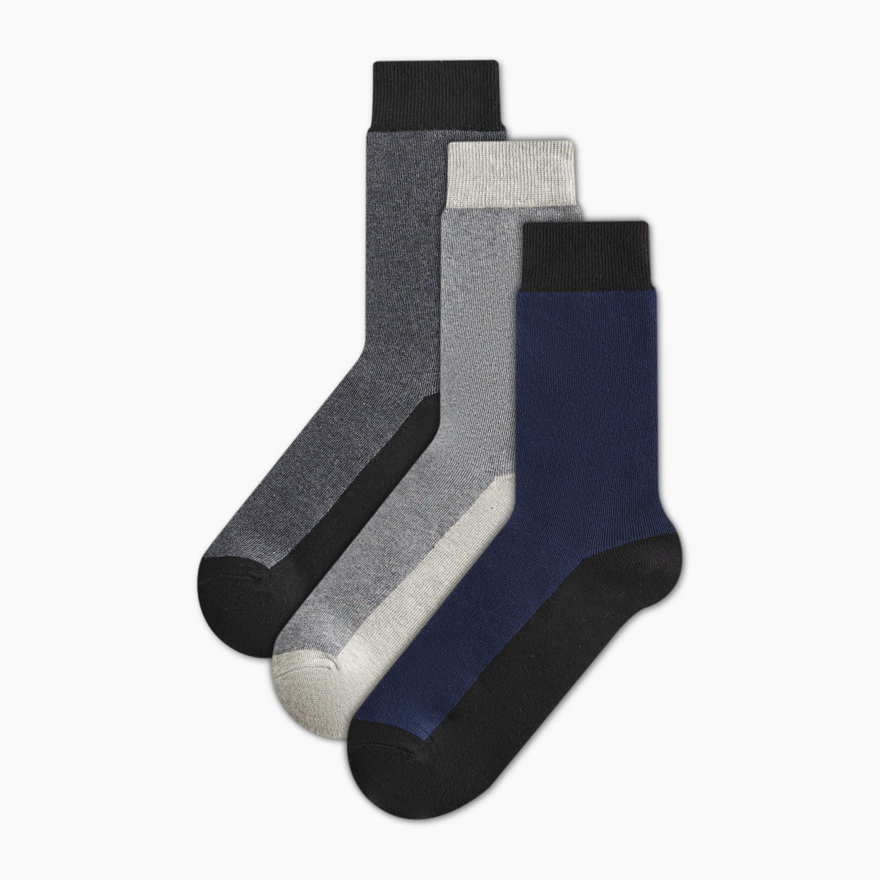 Set of 3 - Textured Crew Length Socks with Antibacterial Protection-men-socks-image-1