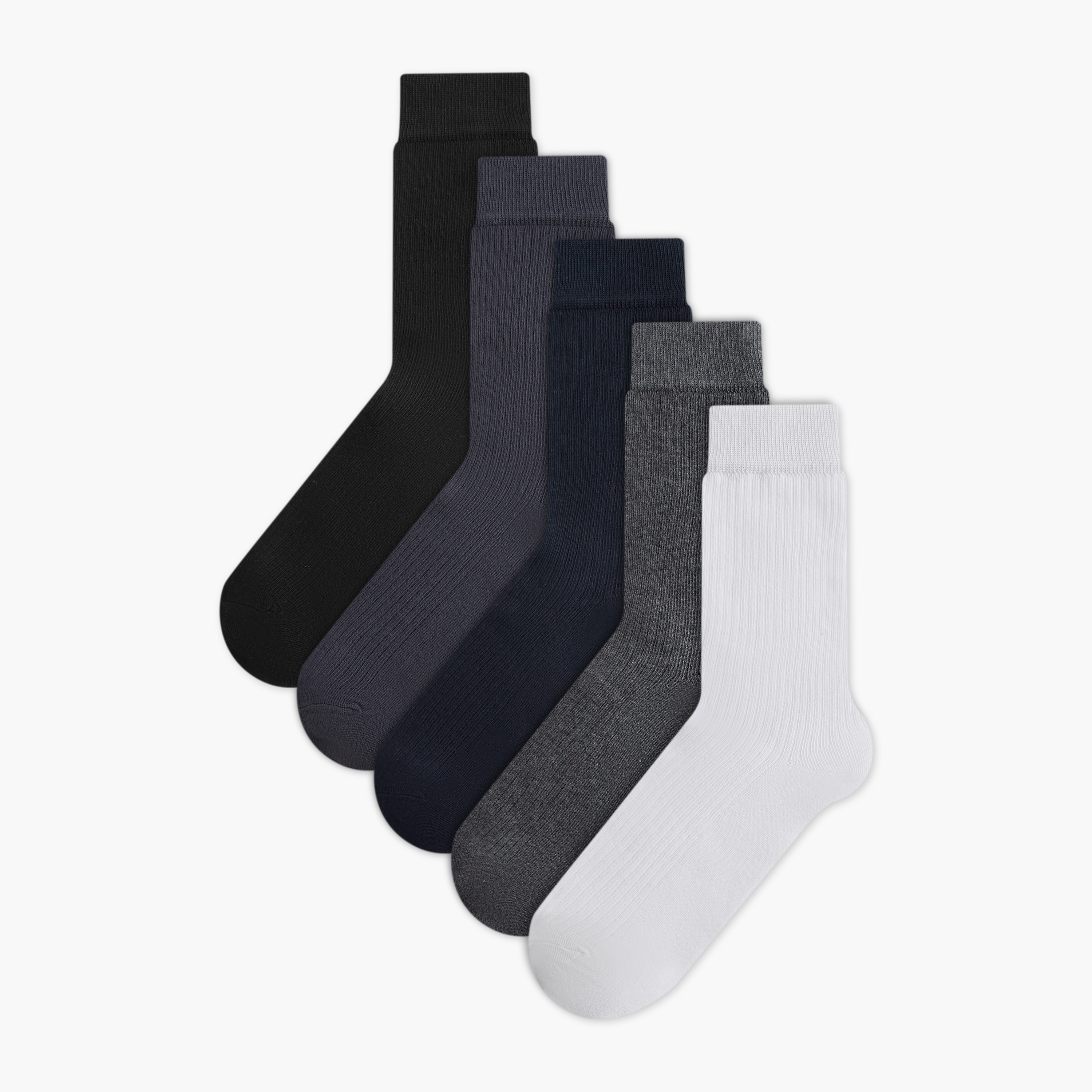 Set of 5 - Ribbed Crew Length Socks with Antibacterial Protection-men-socks-image-1