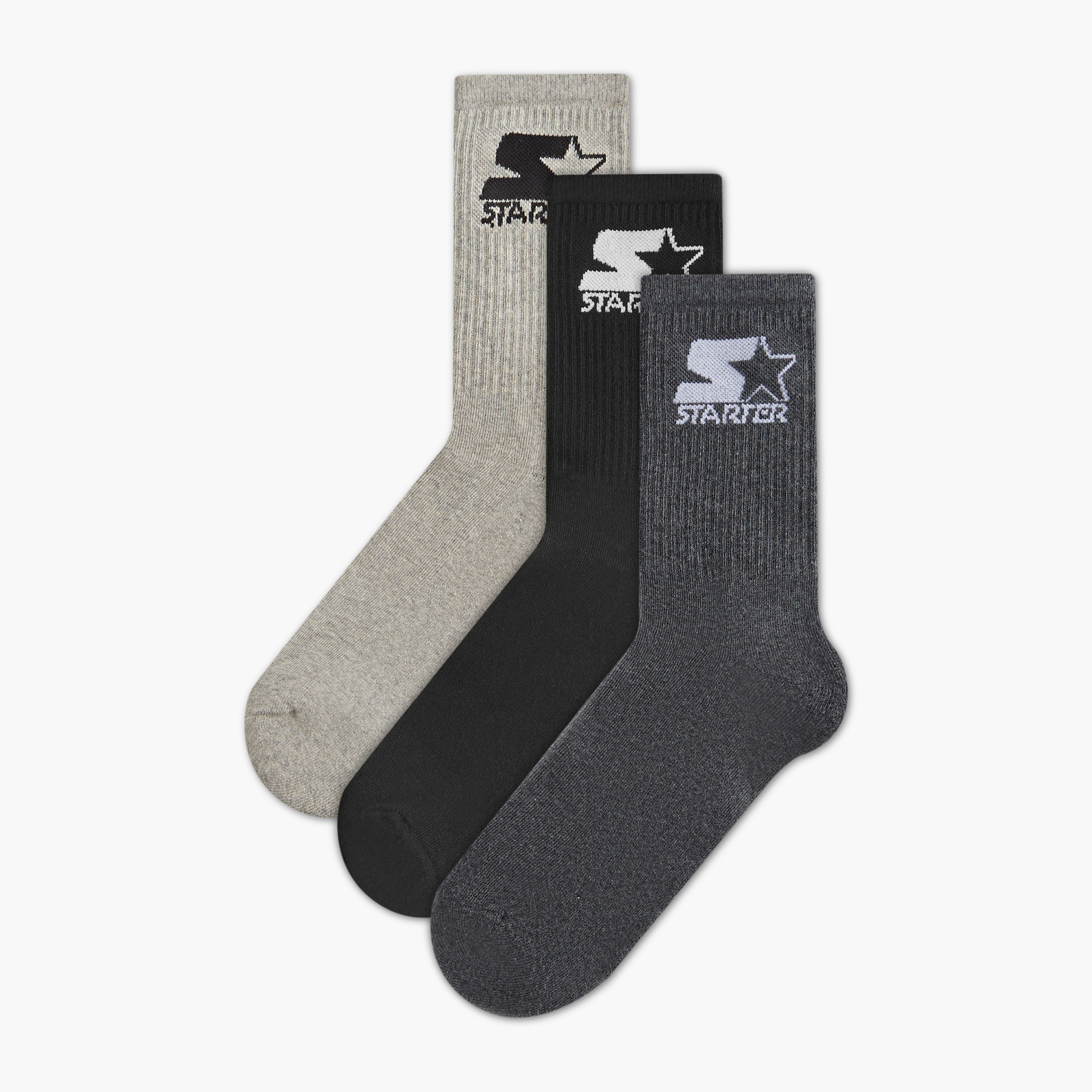 Set of 3 - Starter Ribbed Crew Length Socks with Antibacterial Protection-men-socks-image-1