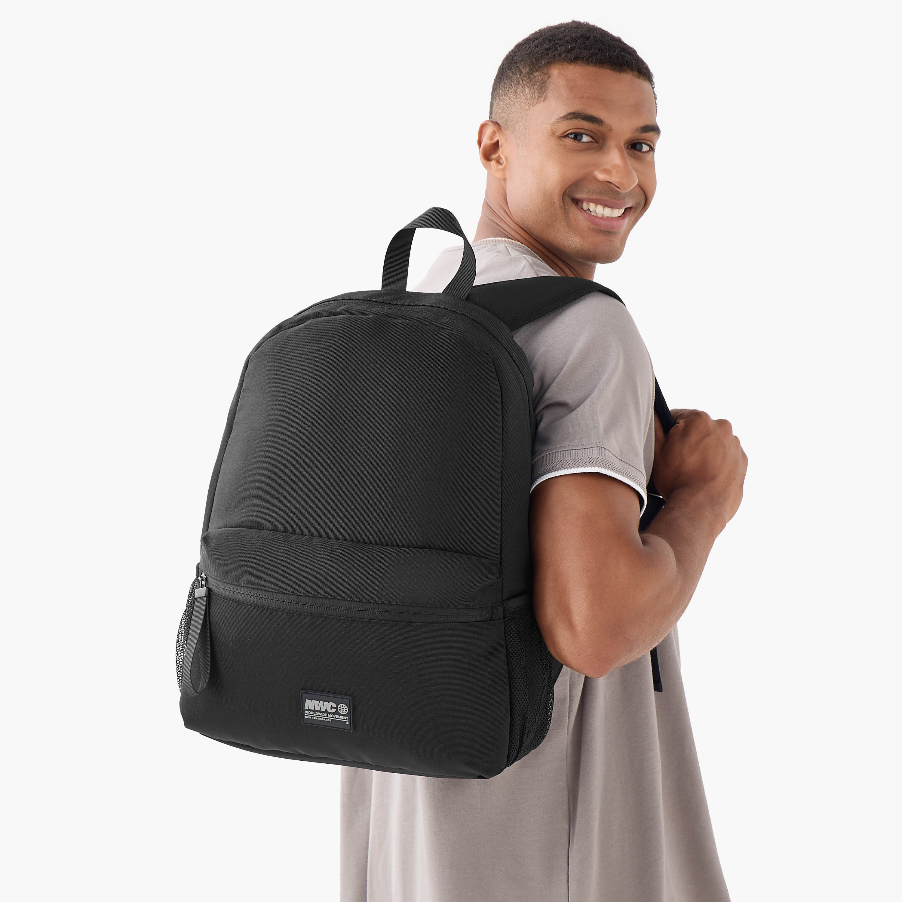 Applique Detail Backpack with Adjustable Shoulder Straps and Zip Closure - 31x16x44 cm-men-bags-image-2