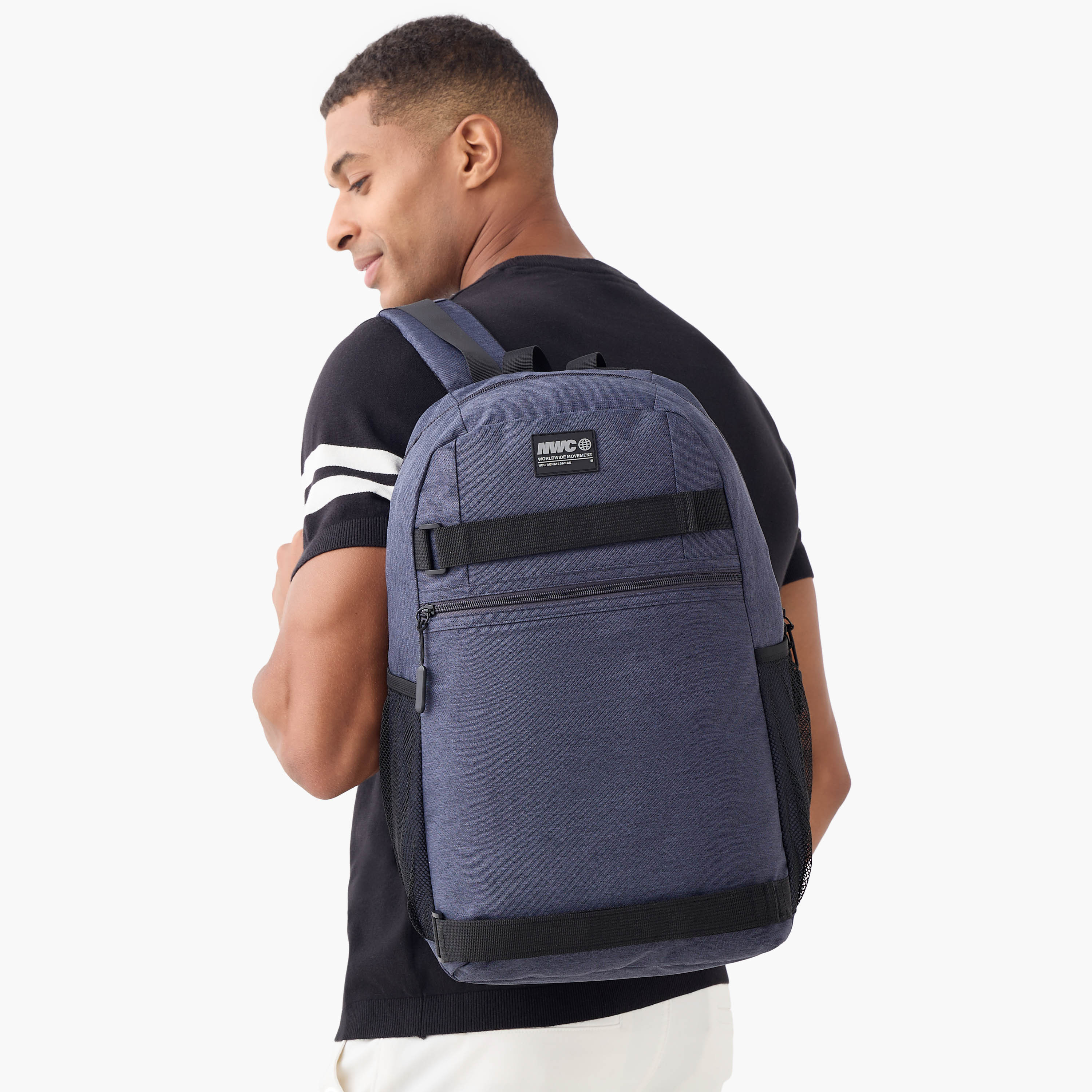 Panelled Backpack with Mesh Pockets and Adjustable Shoulder Straps-men-bags-image-2