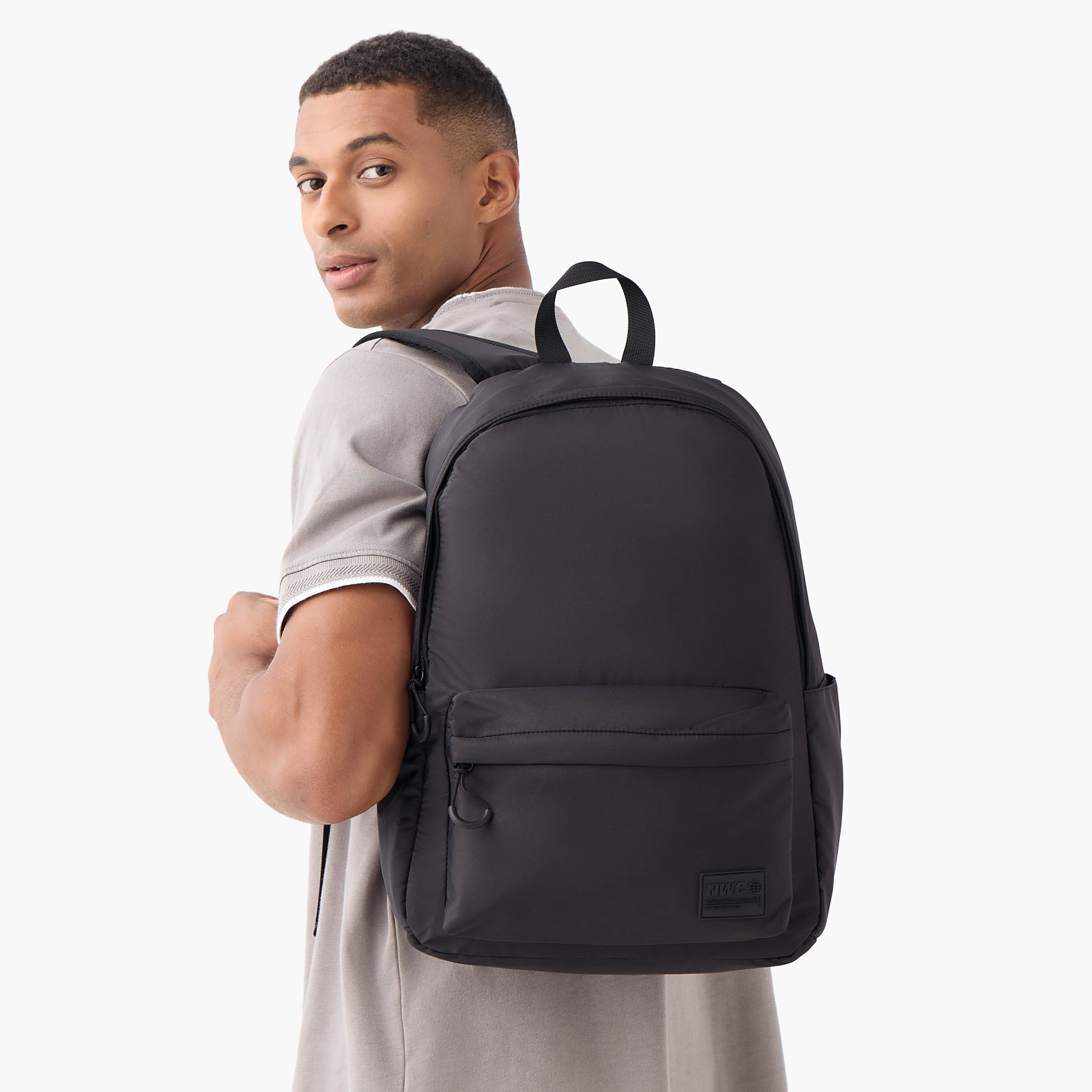 Applique Detail Backpack with Adjustable Shoulder Straps and Zip Closure - 31x16x44 cm-men-bags-image-2