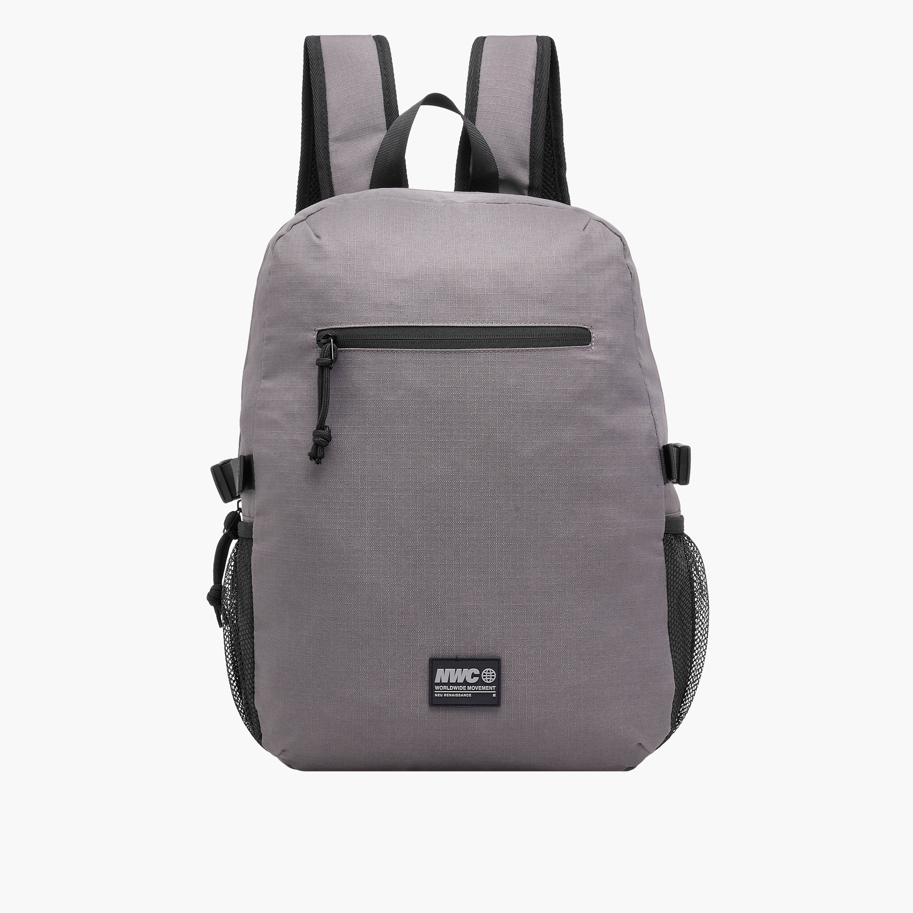 Applique Detail Backpack with Adjustable Shoulder Straps and Zip Closure - 31x16x44 cm-men-bags-image-1