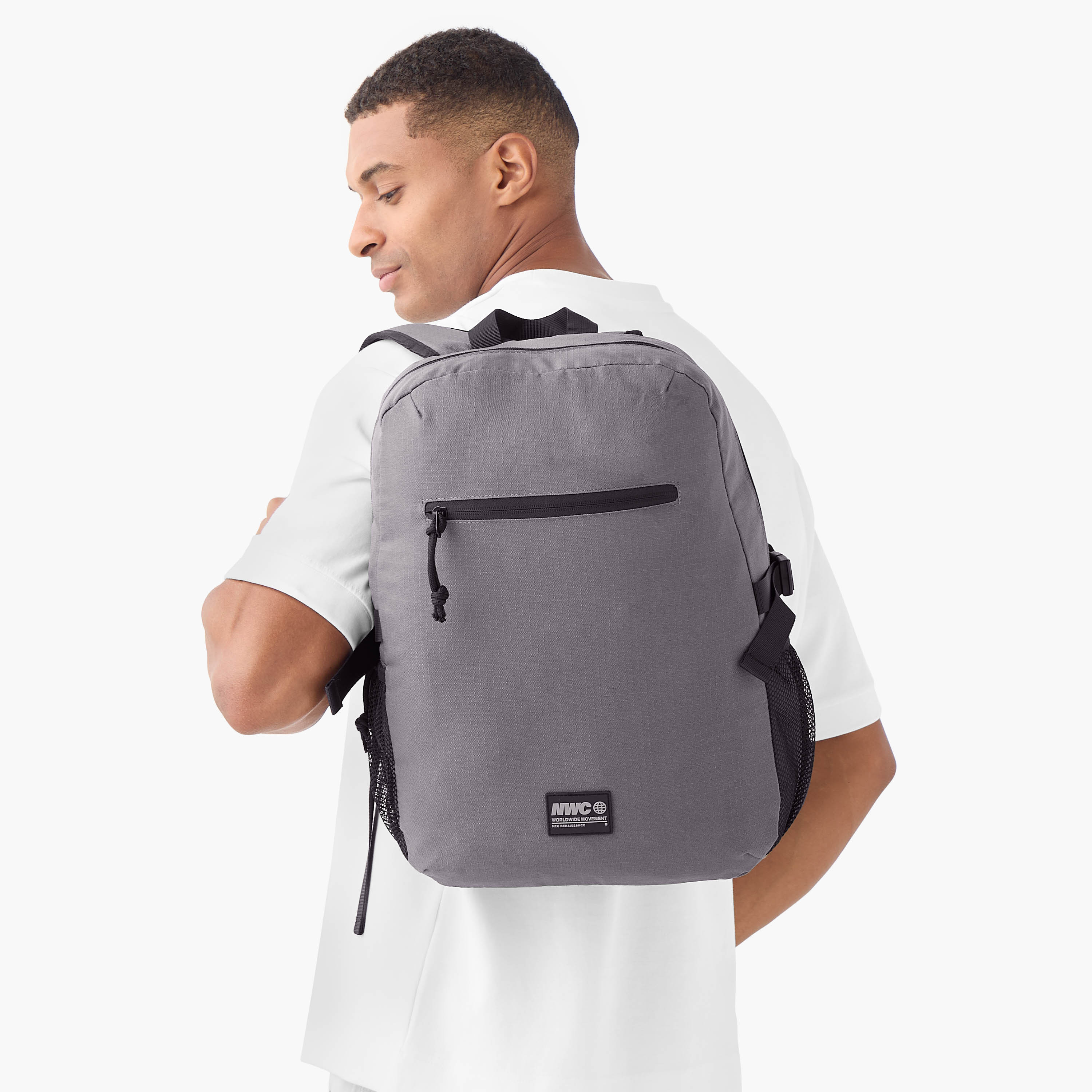 Applique Detail Backpack with Adjustable Shoulder Straps and Zip Closure - 31x16x44 cm-men-bags-image-2