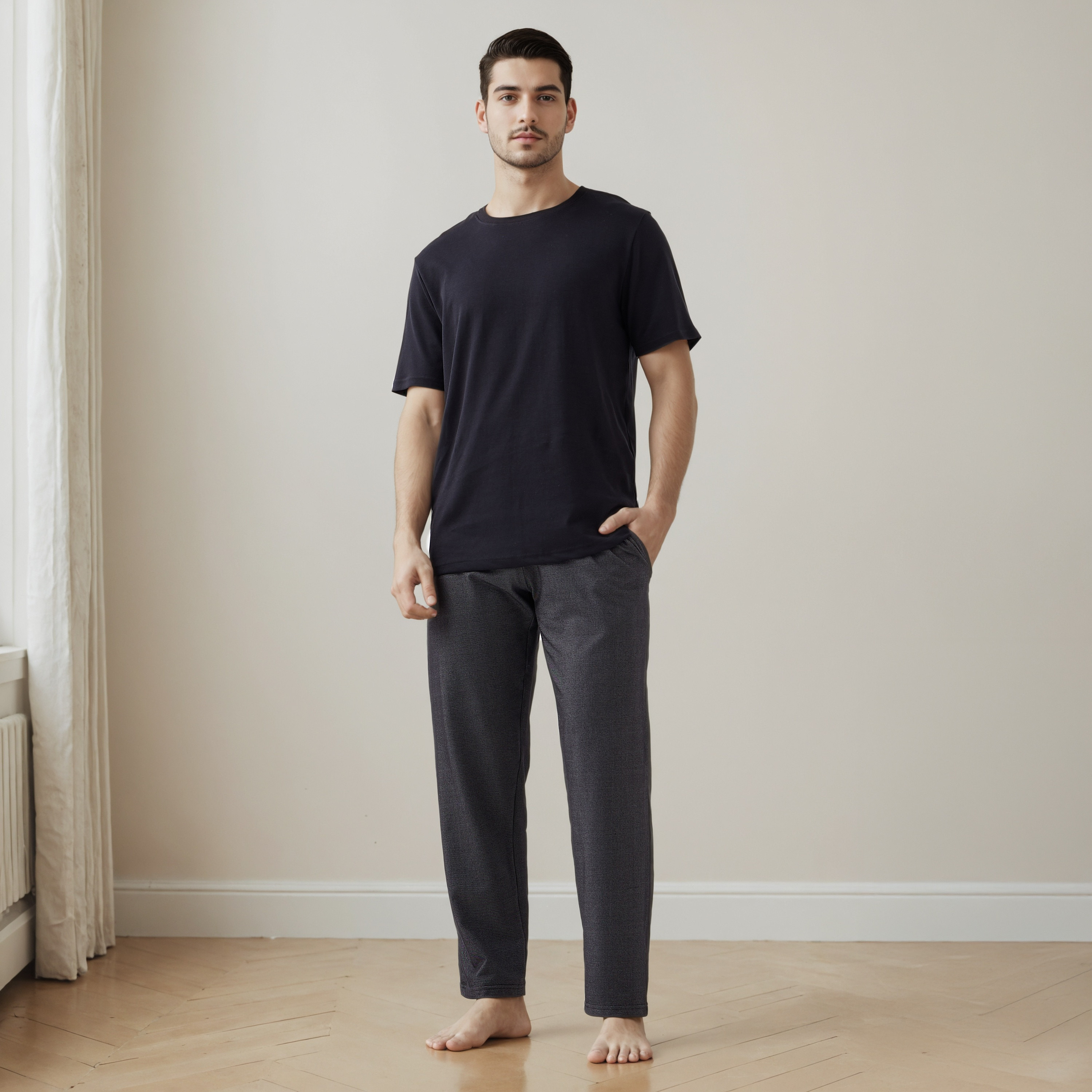 Crew Neck T-shirt and Textured Pyjama Set-men-clothing-nightwear-sets-image-1