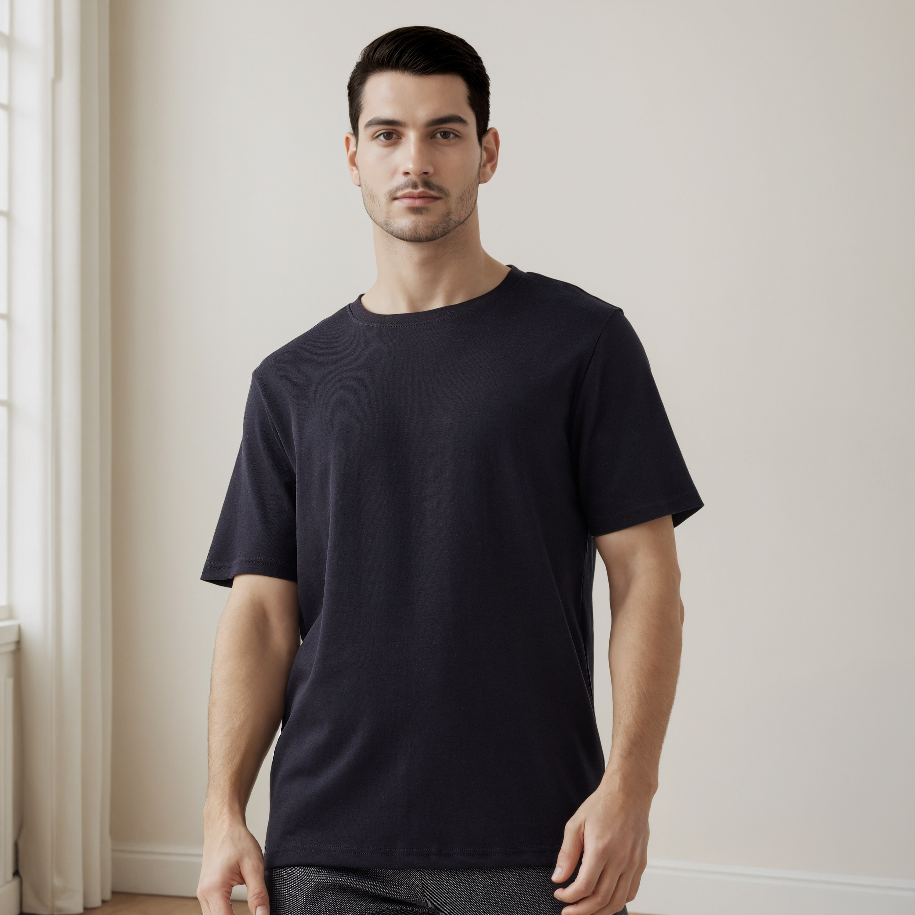 Crew Neck T-shirt and Textured Pyjama Set-men-clothing-nightwear-sets-image-2