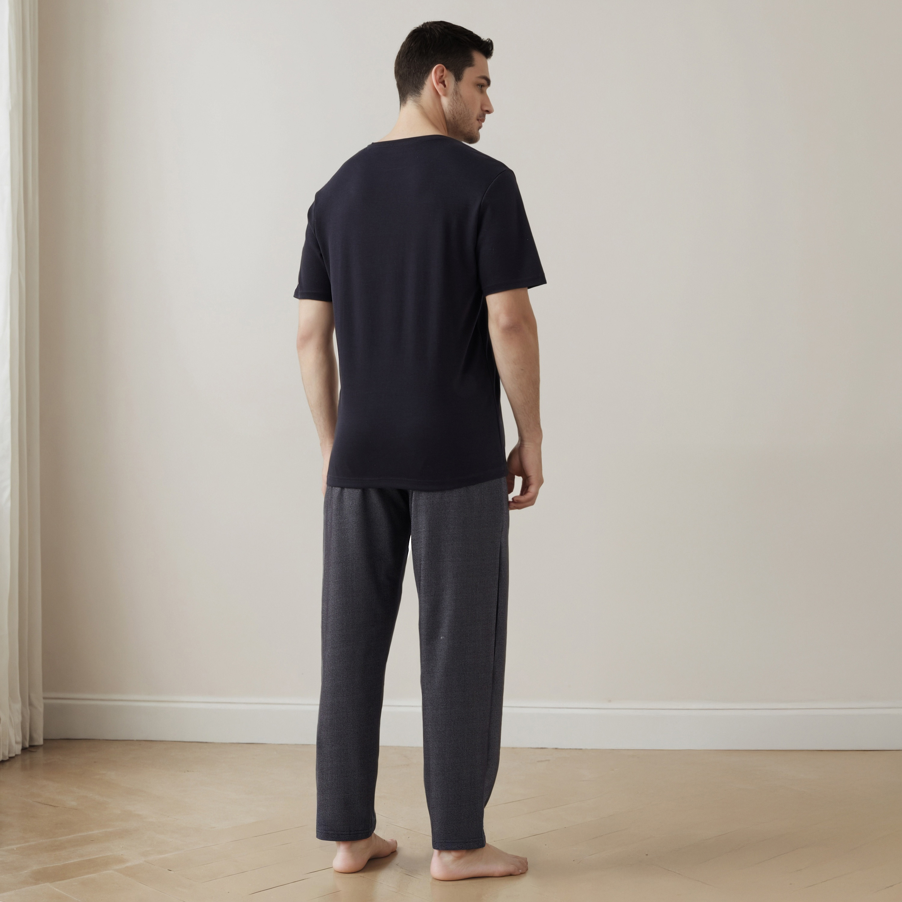 Crew Neck T-shirt and Textured Pyjama Set-men-clothing-nightwear-sets-image-4