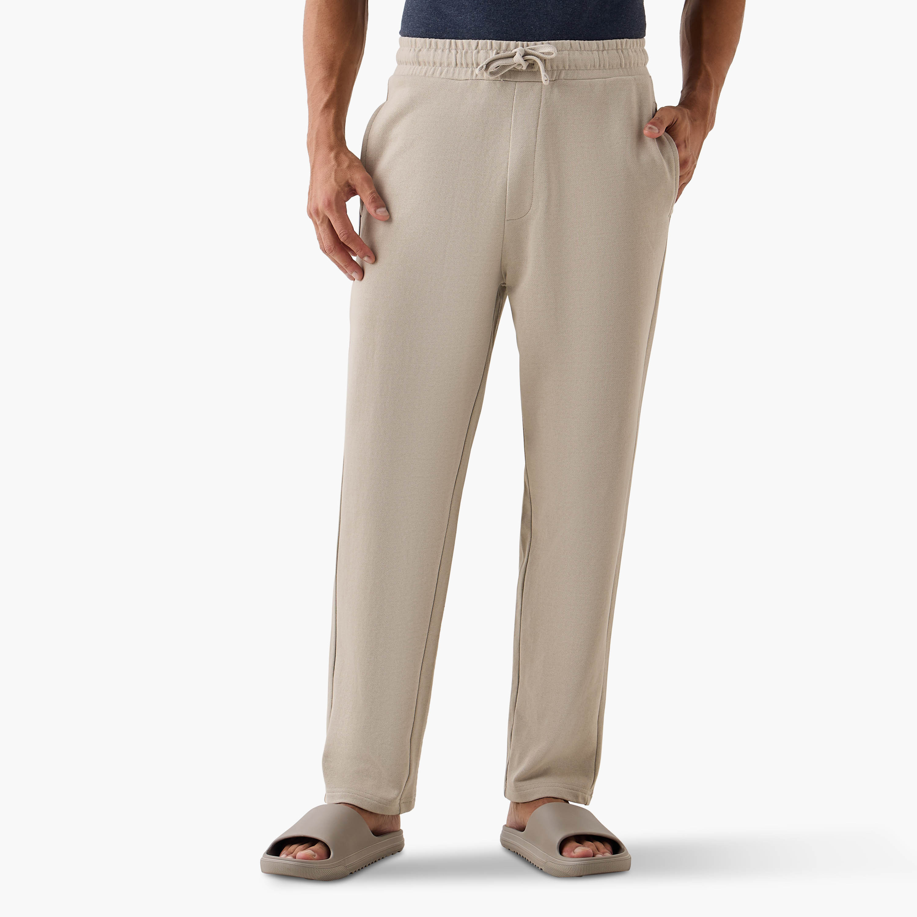 Textured Lounge Track Pants with Drawstring Waistband and Pockets-men-clothing-nightwear-pyjamaandshorts-image-1