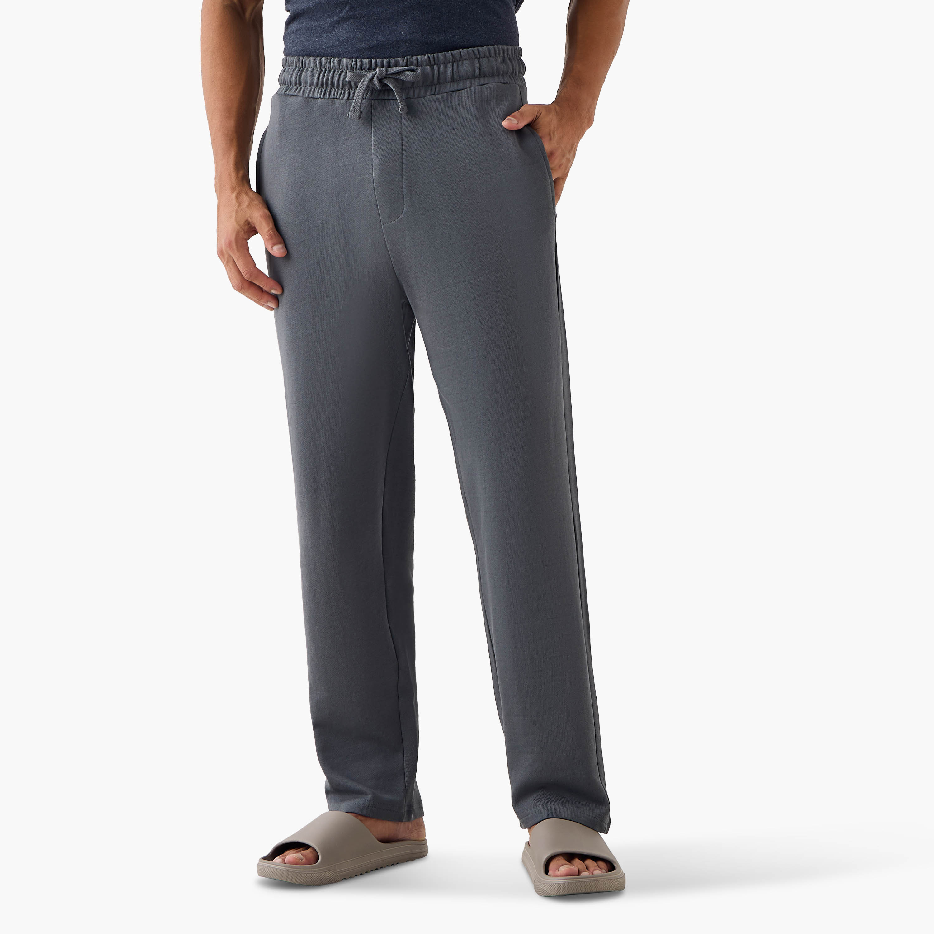 Textured Lounge Track Pants with Drawstring Waistband and Pockets-men-clothing-nightwear-pyjamaandshorts-image-1