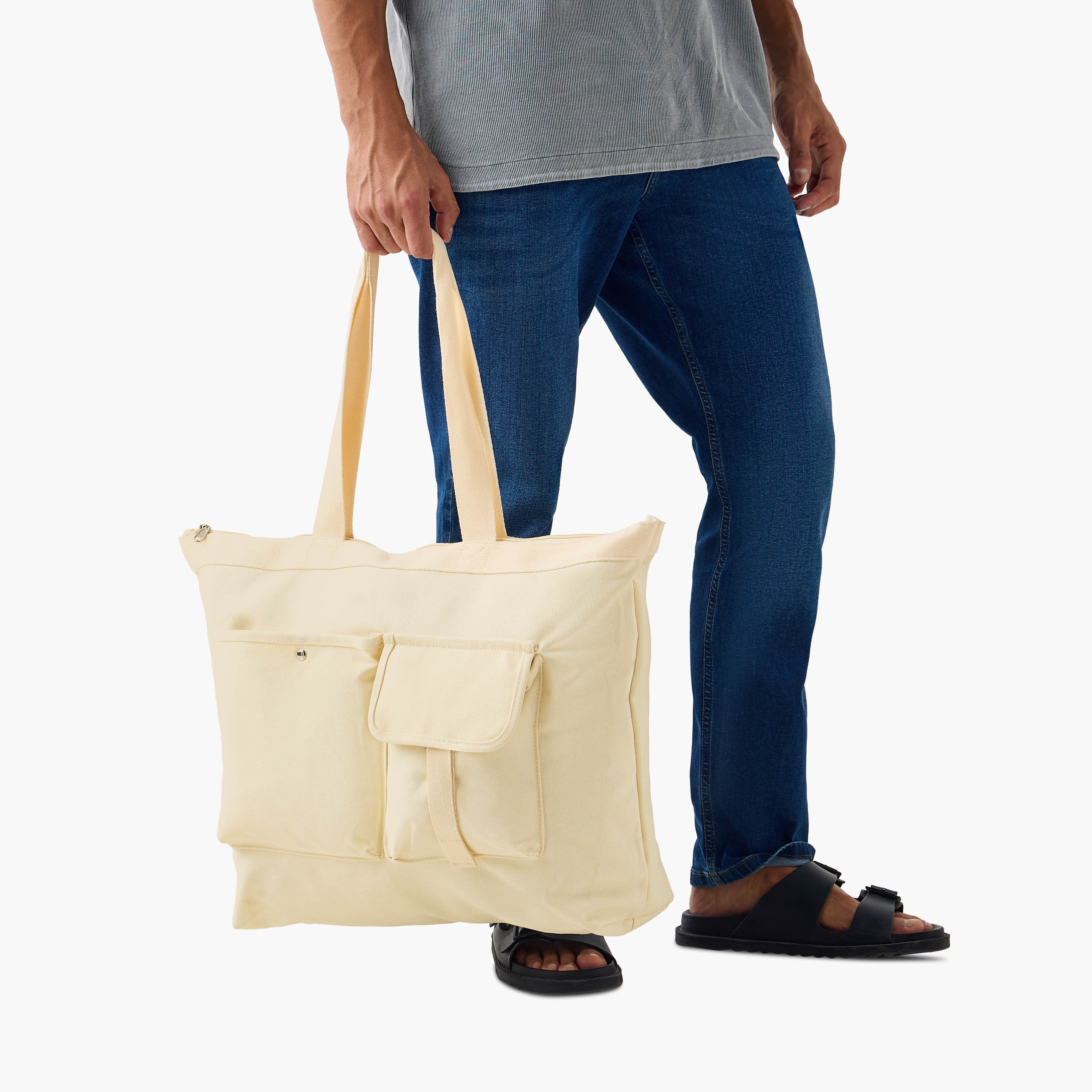 Canvas Tote Bag with Pockets and Double Handles-men-bags-image-2