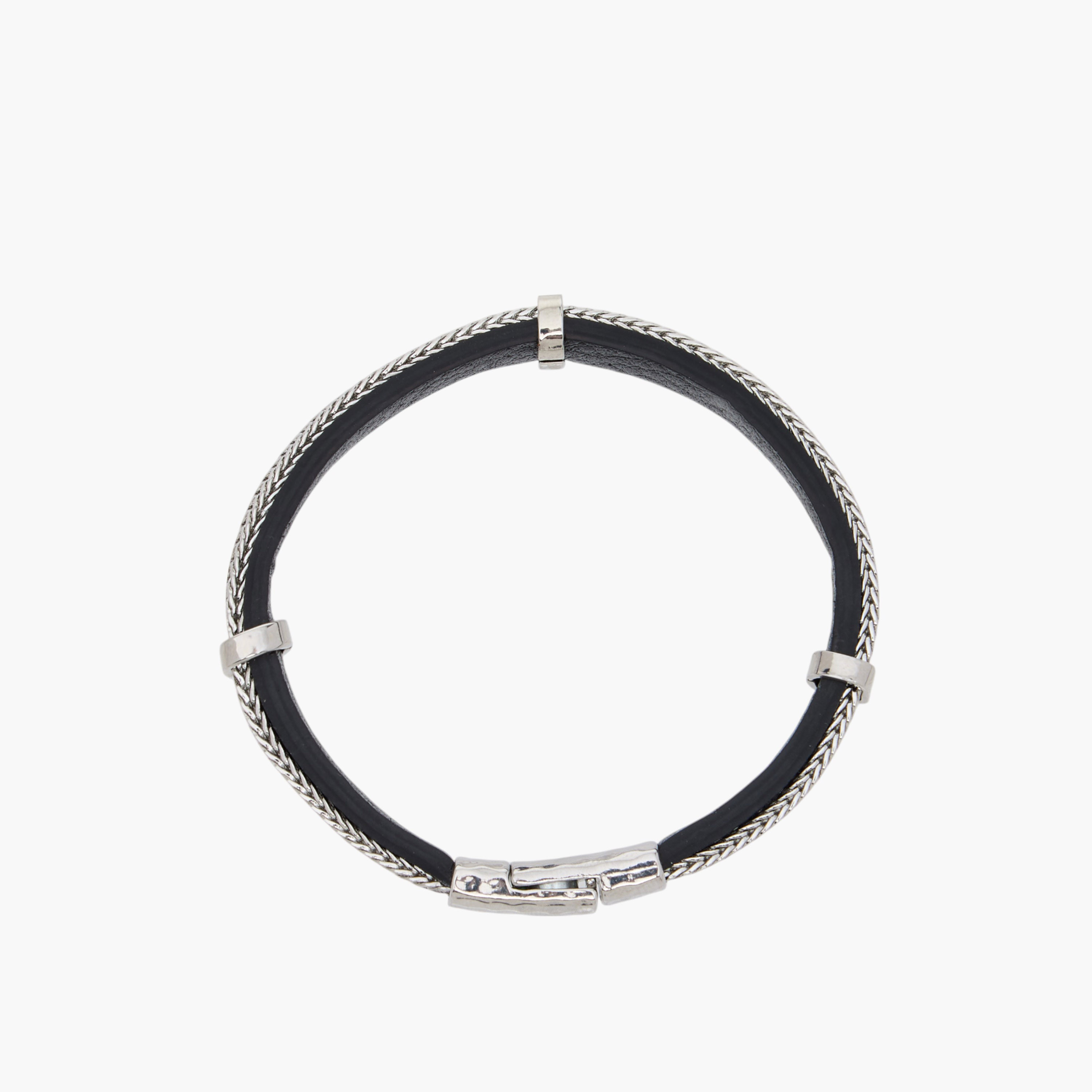 Braided Leather Bracelet with Magnetic Closure-men-watchesandjewellery-bracelets-image-3