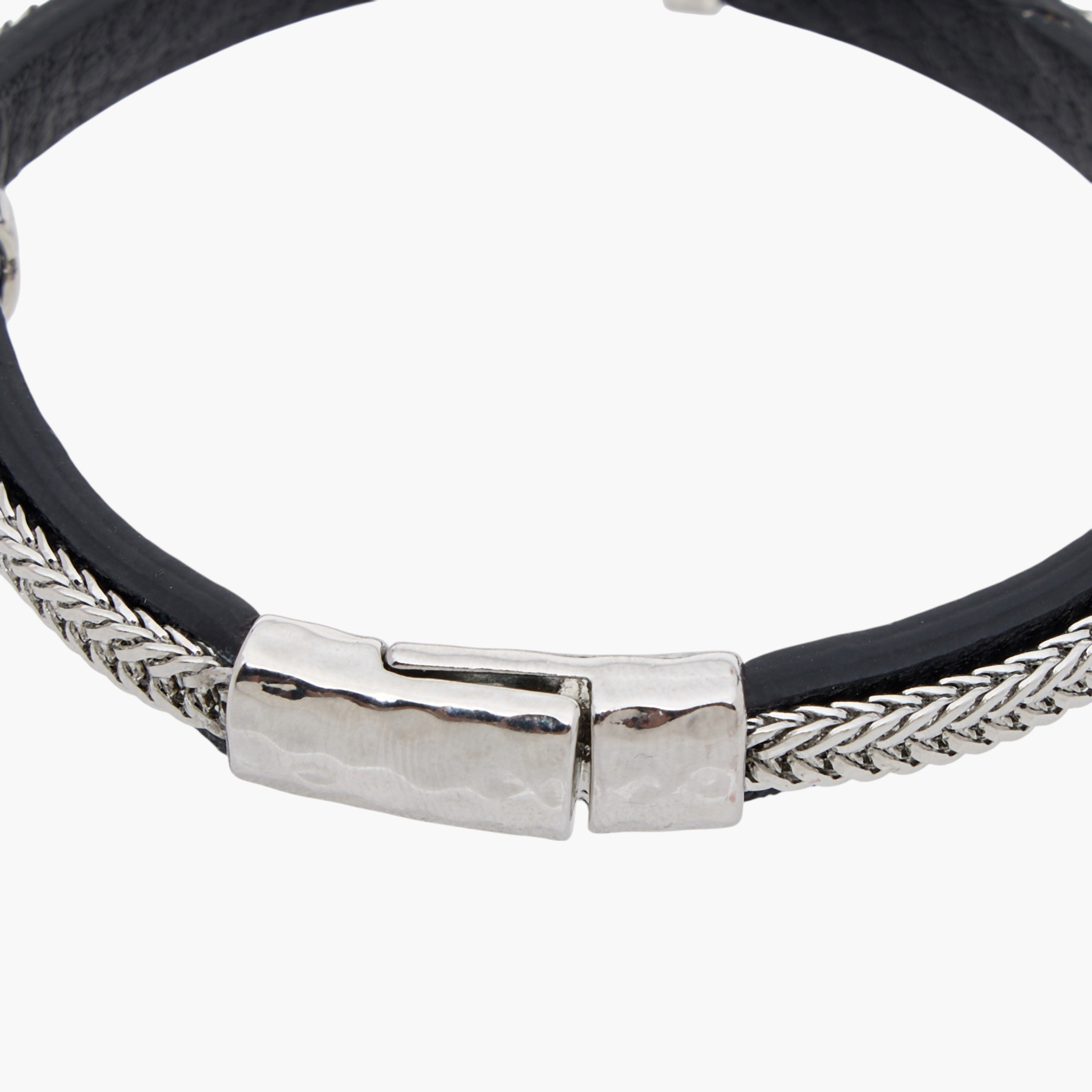 Braided Leather Bracelet with Magnetic Closure-men-watchesandjewellery-bracelets-image-4